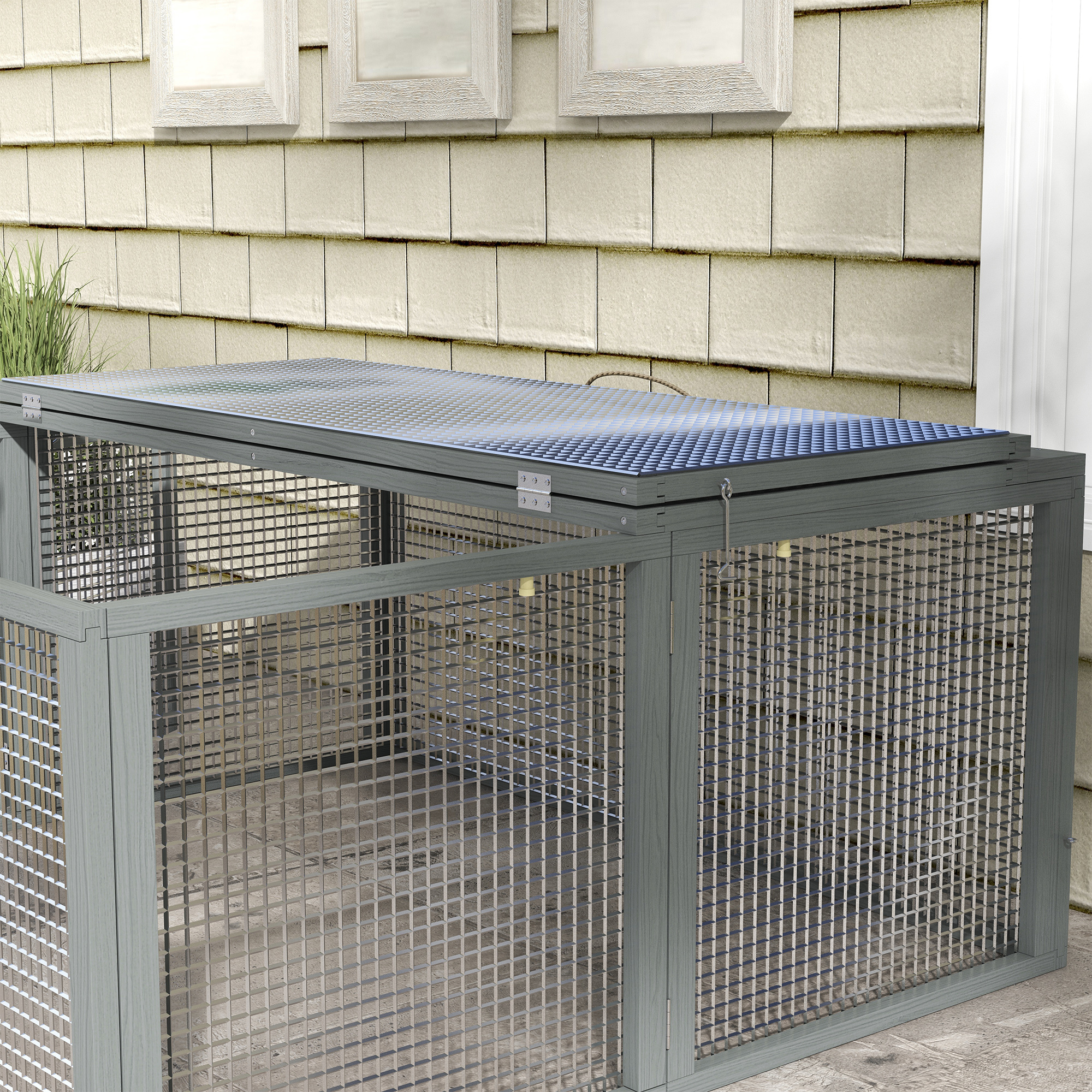 Wooden Folding Rabbit Hutch,for 2-3 Rabbits-Grey — image 3