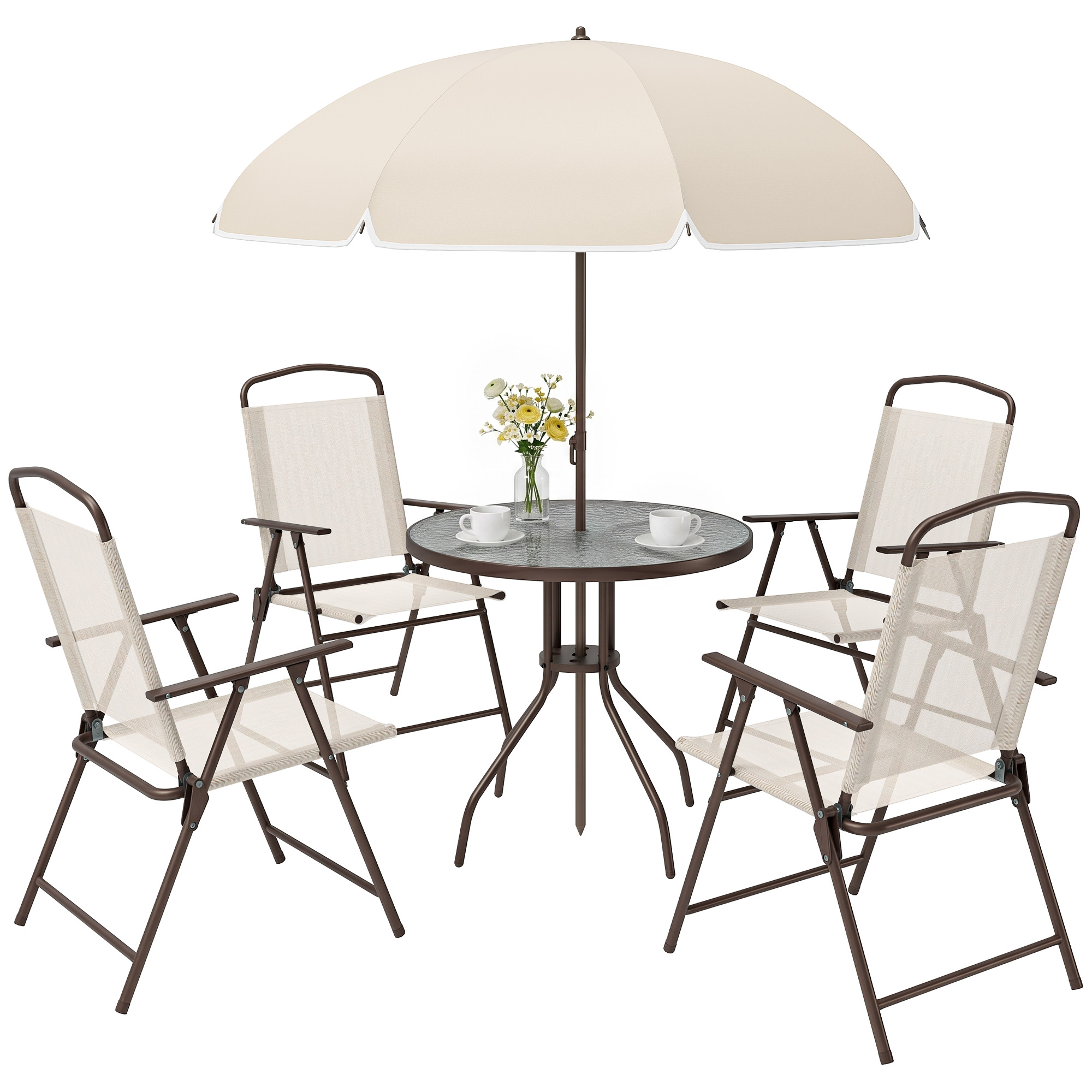 Garden Patio Texteline Folding Chairs Plus Table And Parasol Furniture Bistro — image 5