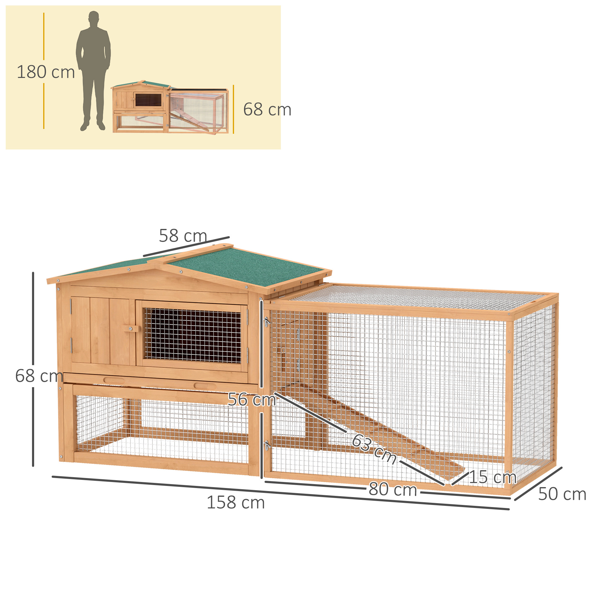 Wooden Rabbit Hutch Guinea Pig House 2 Tier With Run For Outdoor Garden — image 2