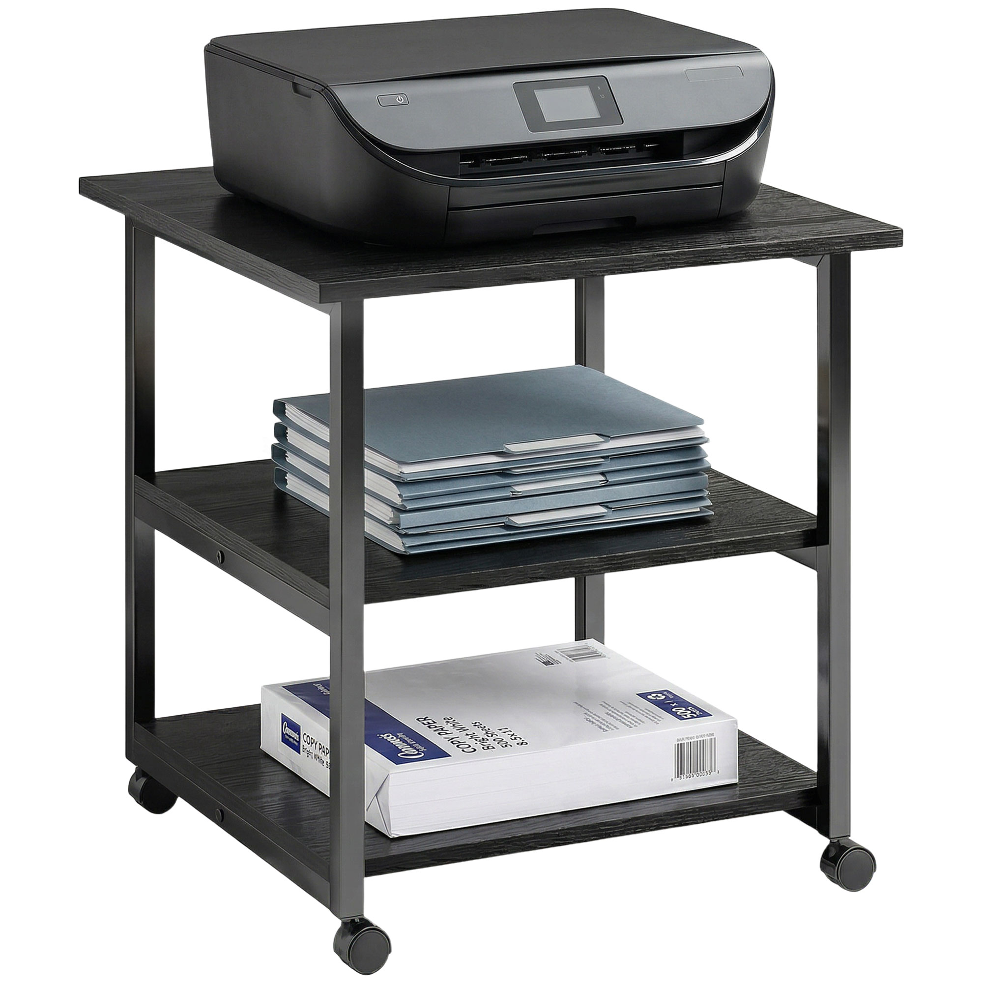 Three-Tier Steel Printer Stand,with Wheels-Black — image 3