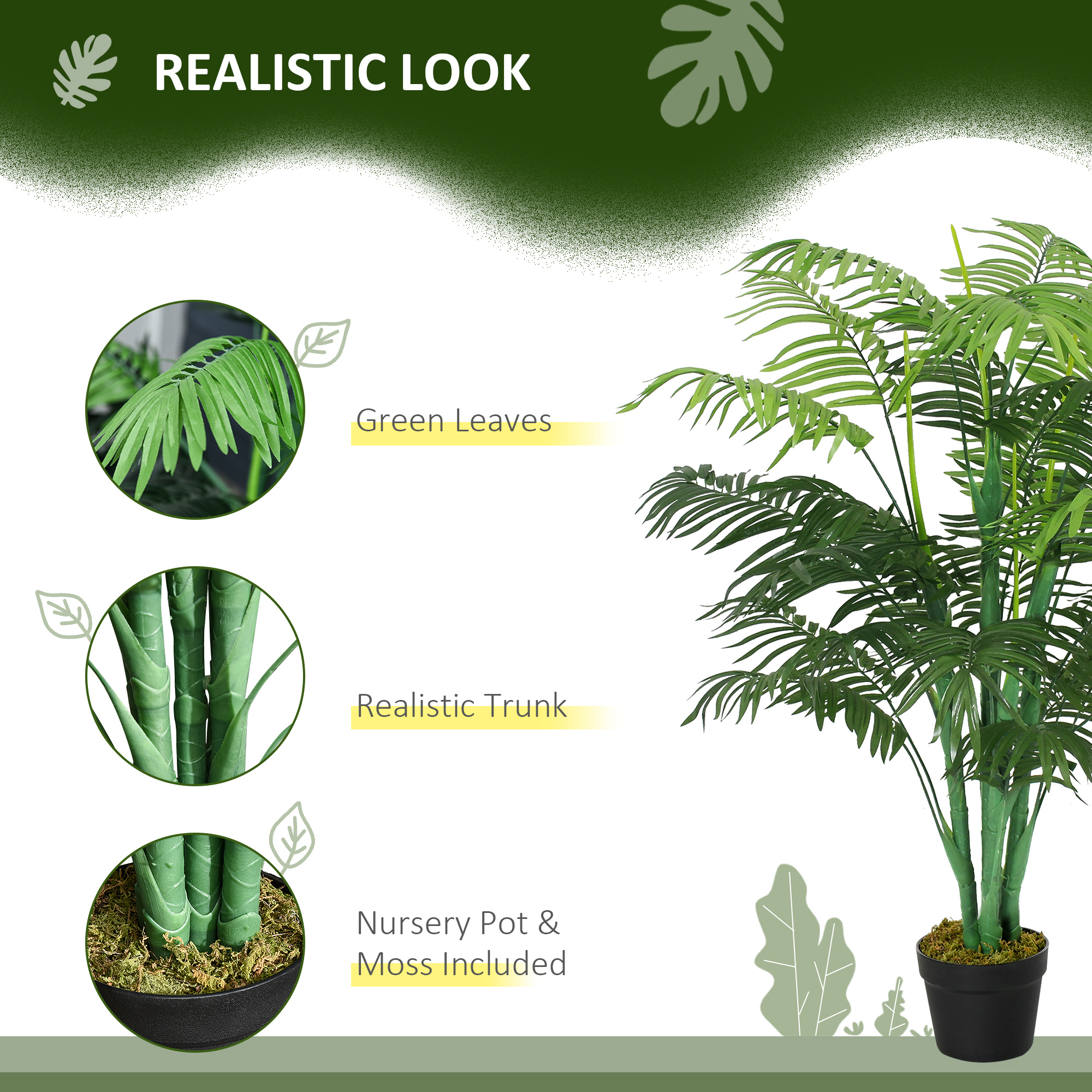 125cm/4FT Artificial Palm Plant Decorative Tree With Nursery Pot,Fake Plastic — image 2