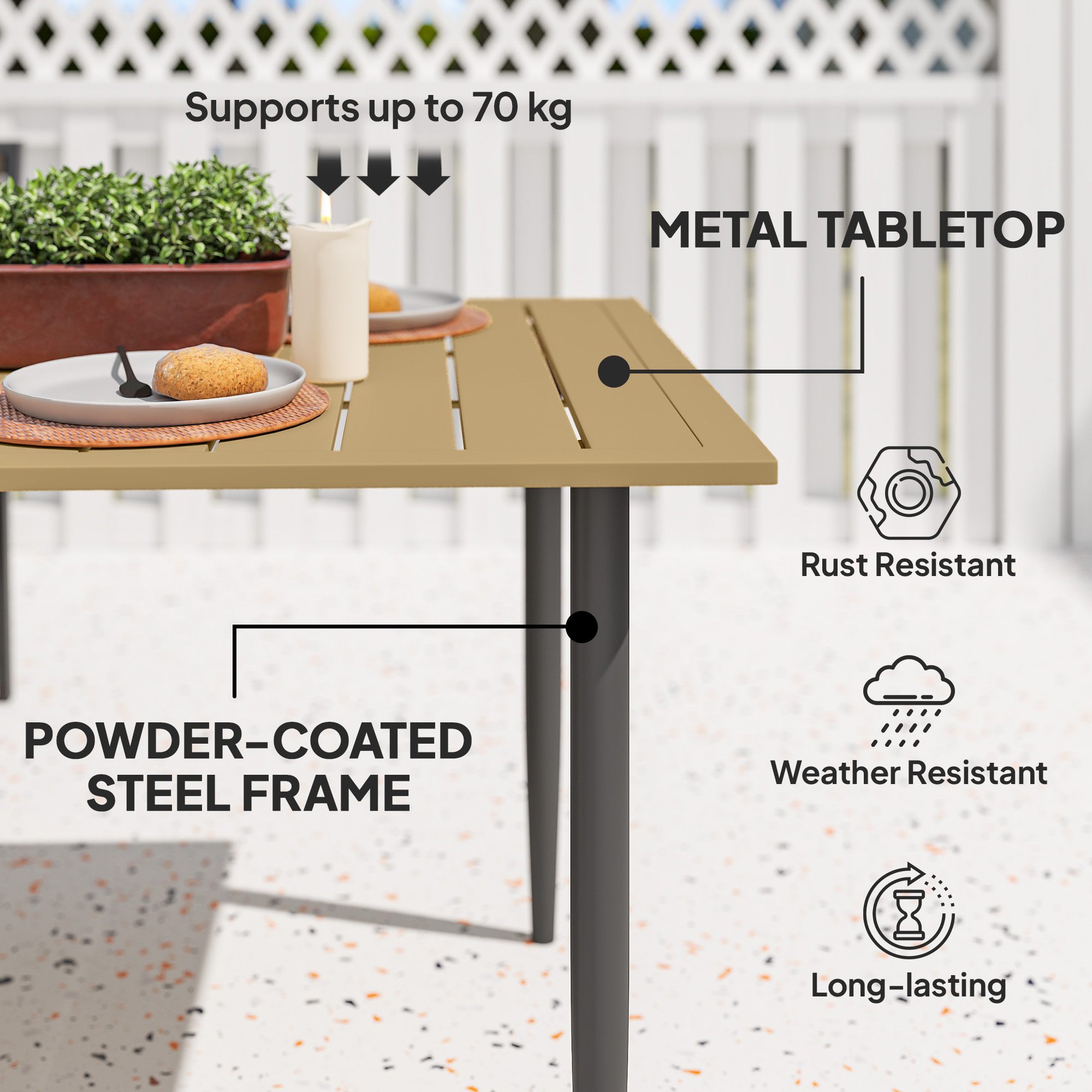Garden Dining Table,150 X 90 Cm Rectangle Outdoor Table With 5 Cm Parasol — image 3