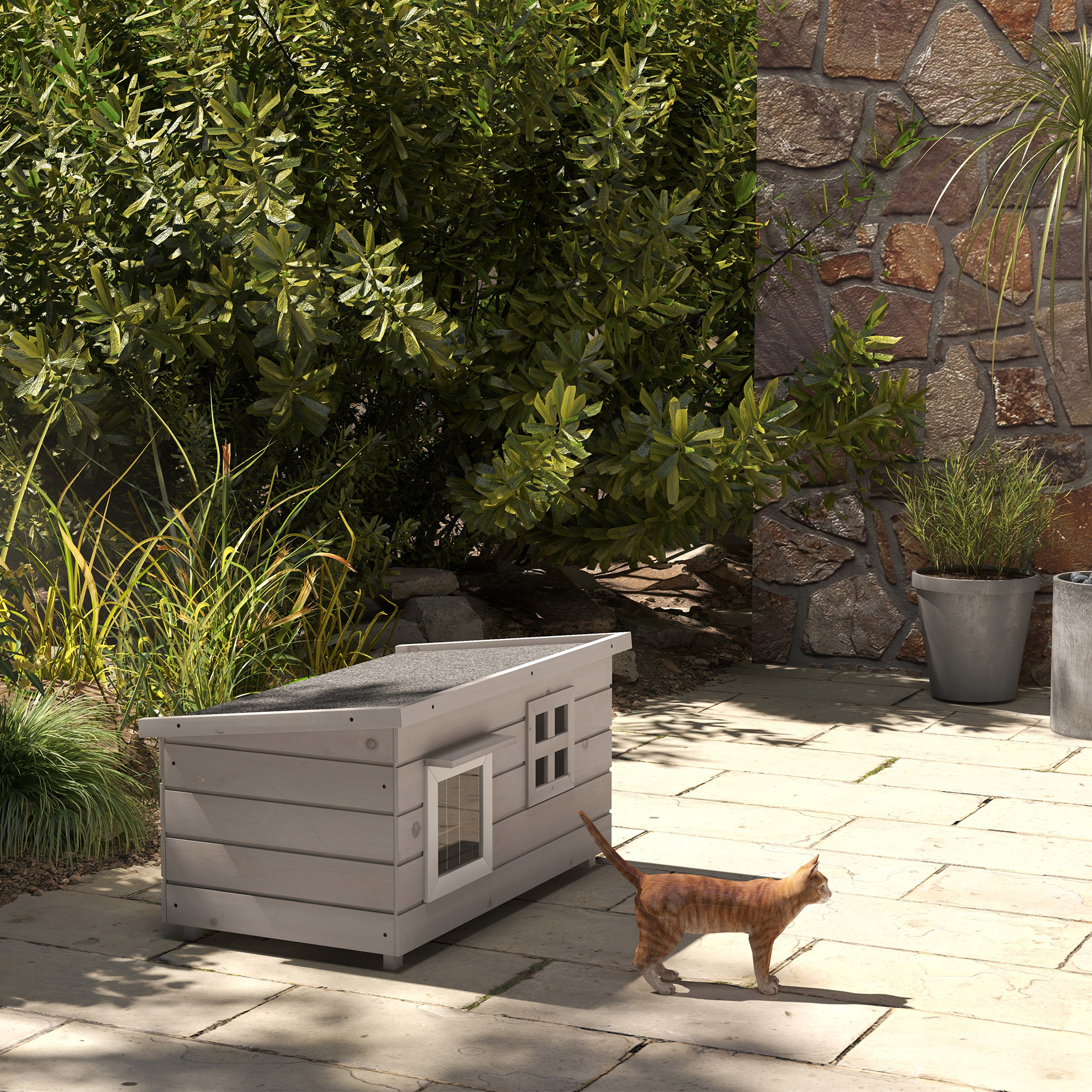 Wooden Outdoor Cat House,Elevated Shelter Kennel,Pet Play House With Openable — image 5