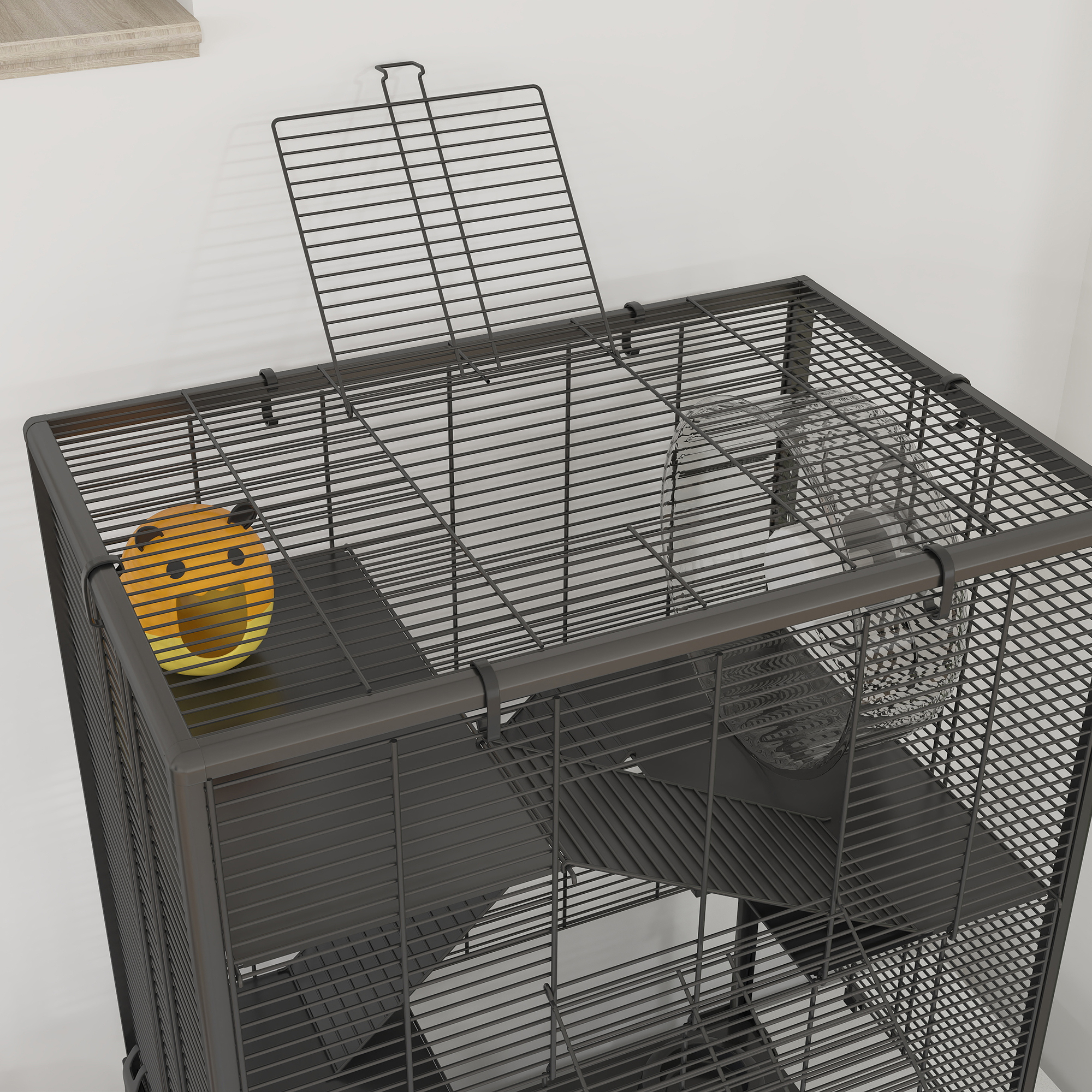Four-Tier Hamster Cage With Deep Tempered Glass Bottom,Hut,Running Wheel,Food
