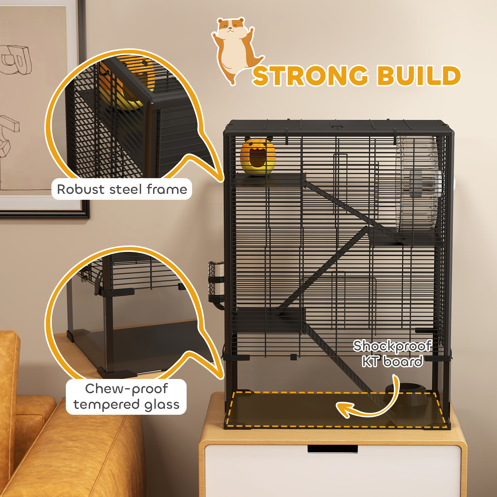 Four-Tier Hamster Cage With Deep Tempered Glass Bottom,Hut,Running Wheel,Food — image 2