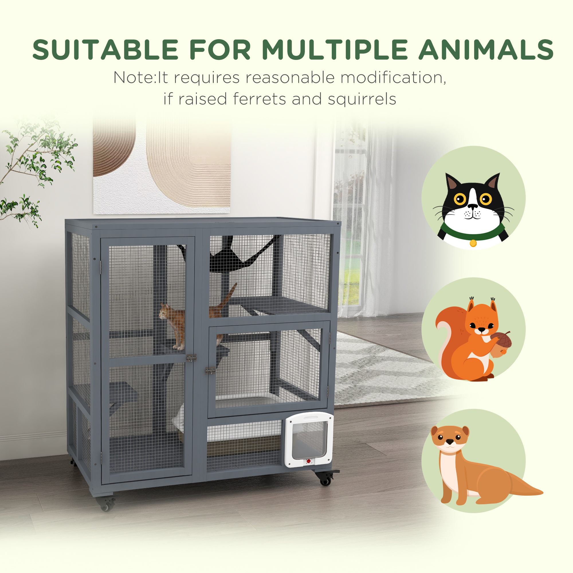 Cat House,Wooden Indoor Catio Enclosure On Wheels,Wooden Kitty Cage — image 2