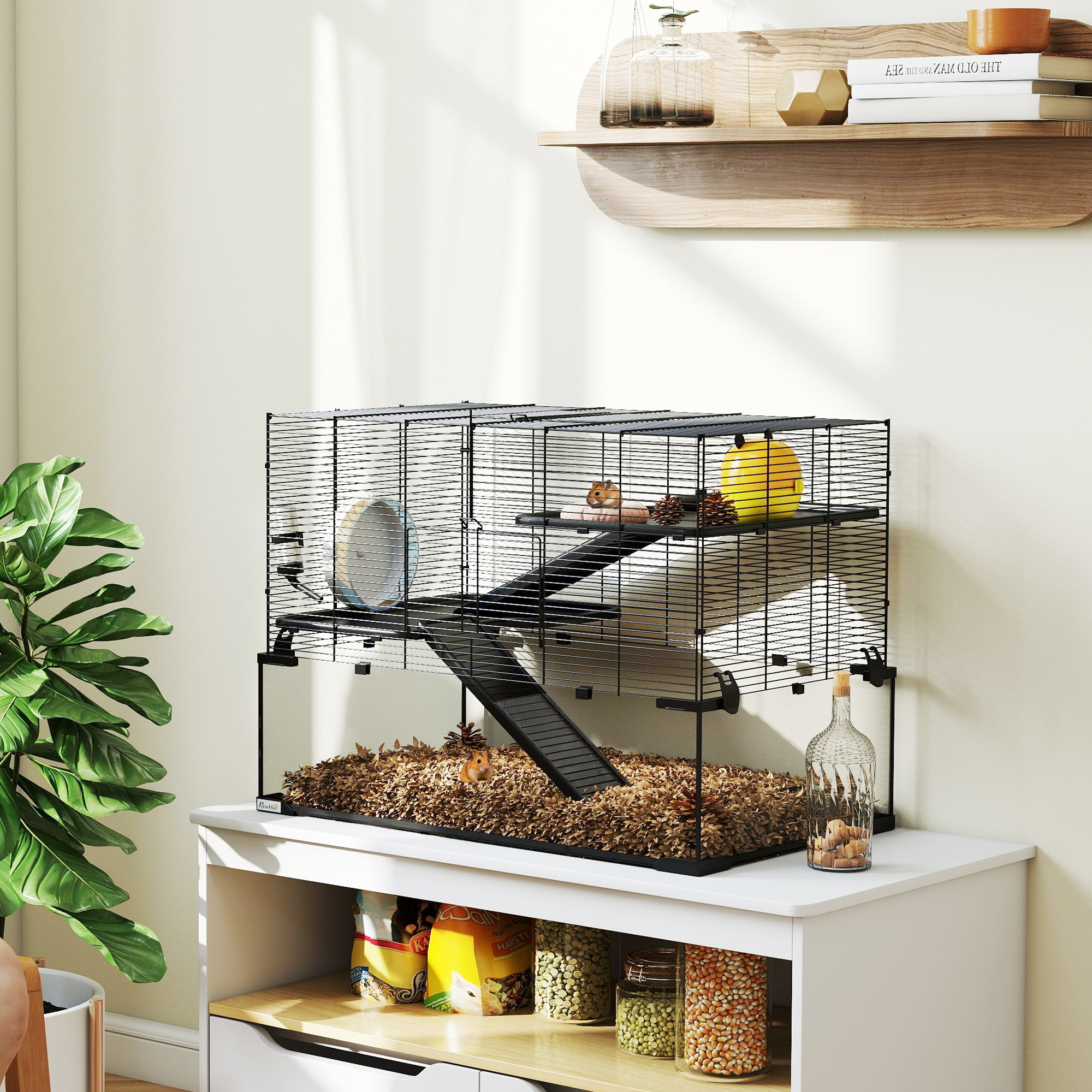 3 Tiers Hamster Cage,Gerbil Cage With Deep Glass Bottom,Non-Slip — image 2