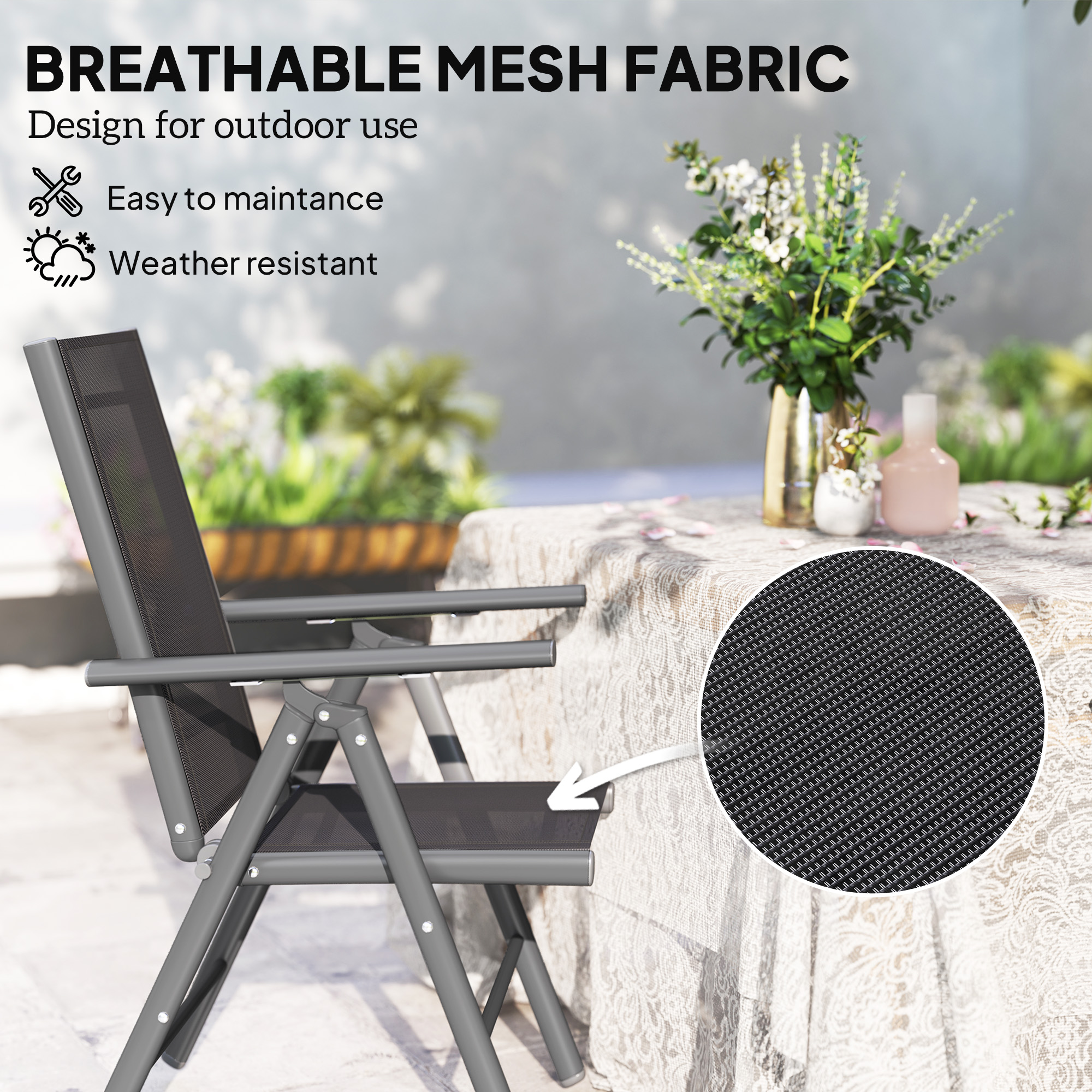 Set Of 2 Folding Garden Chairs,Aluminium Frame Outdoor Dining Chairs