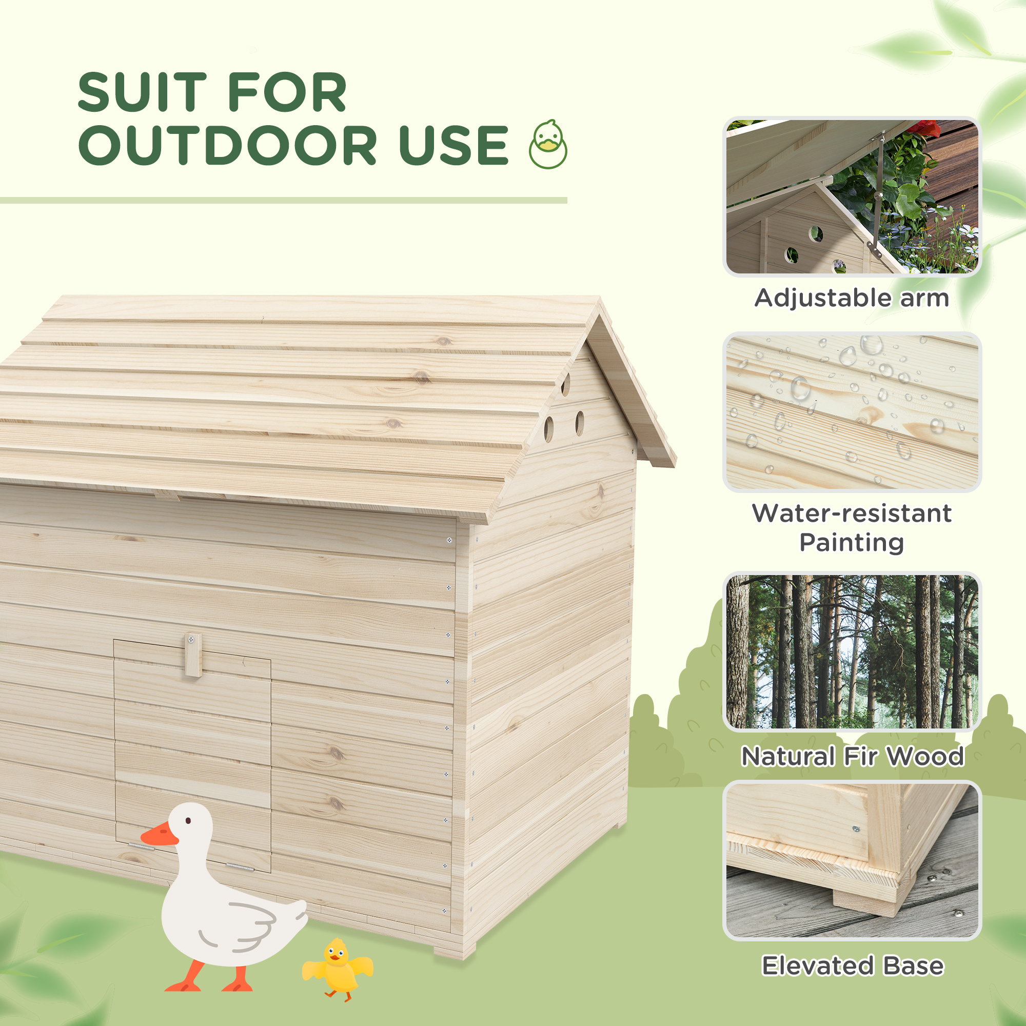 Wooden Duck House Poultry Coop For 2-4 Ducks With Openable Roof Raised Feet Air — image 4
