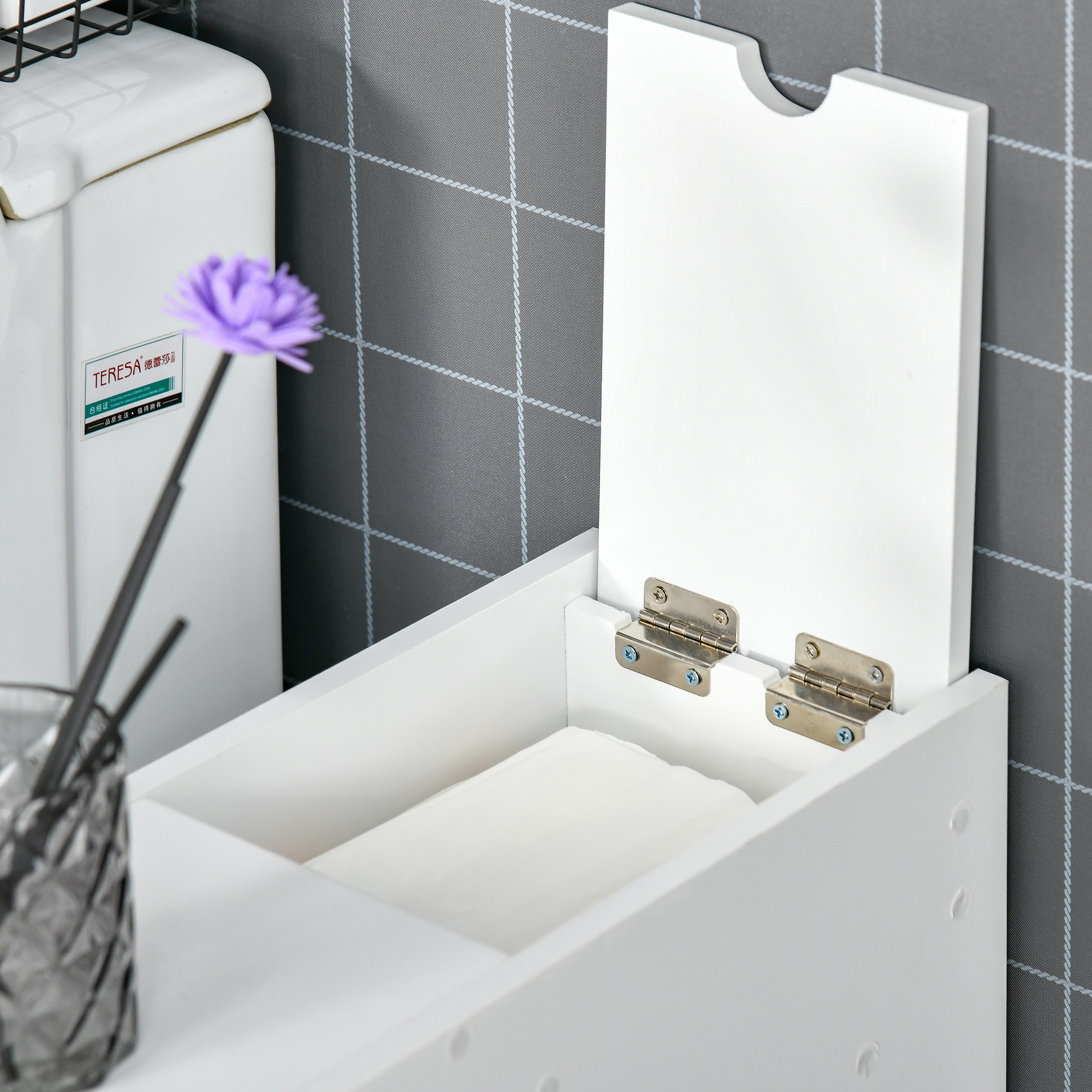 Bathroom Slim Floor Cabinet Narrow Wooden Storage Home Bath Toilet Cupboard