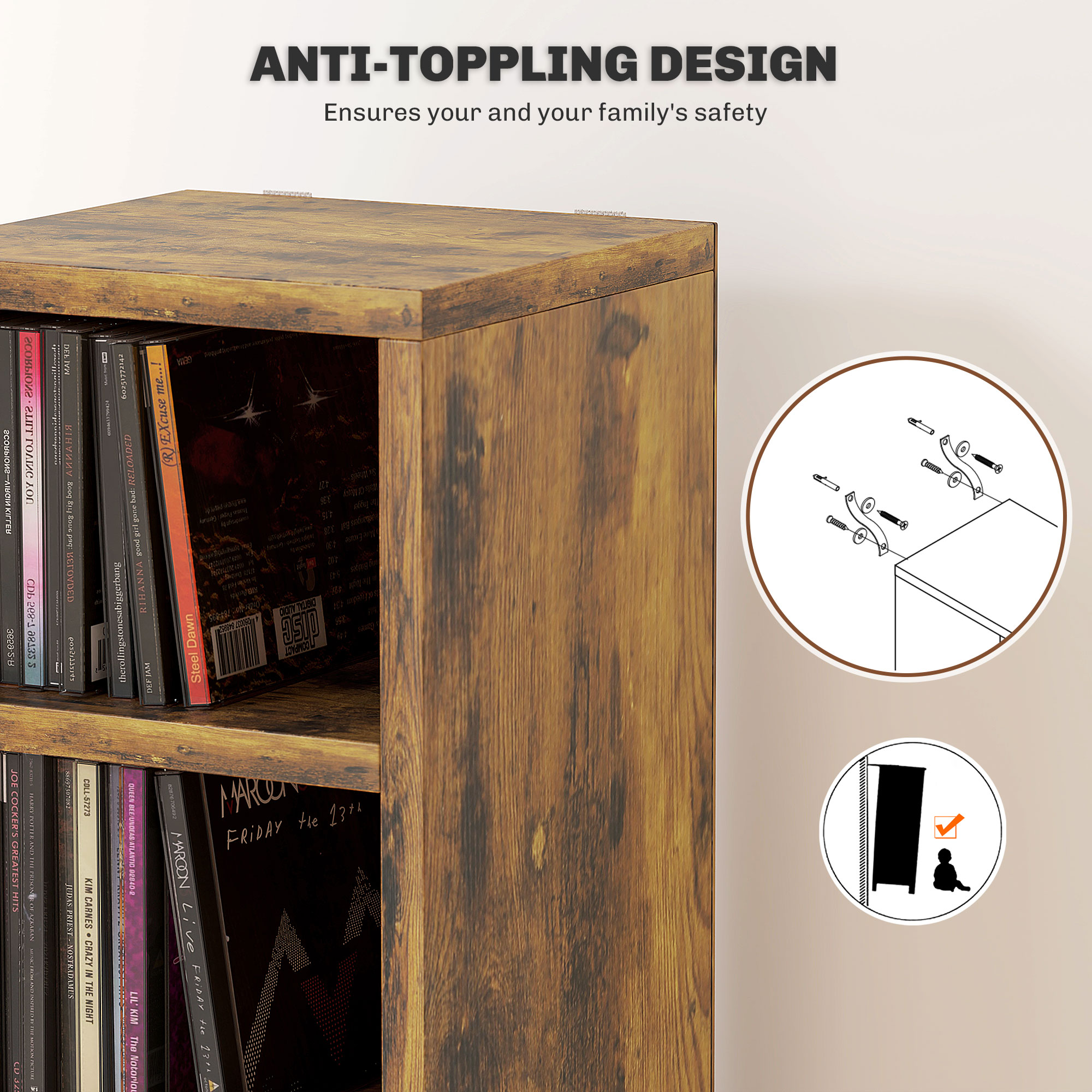 204 CD Tall Narrow Media Storage Tower-Rustic Brown — image 4