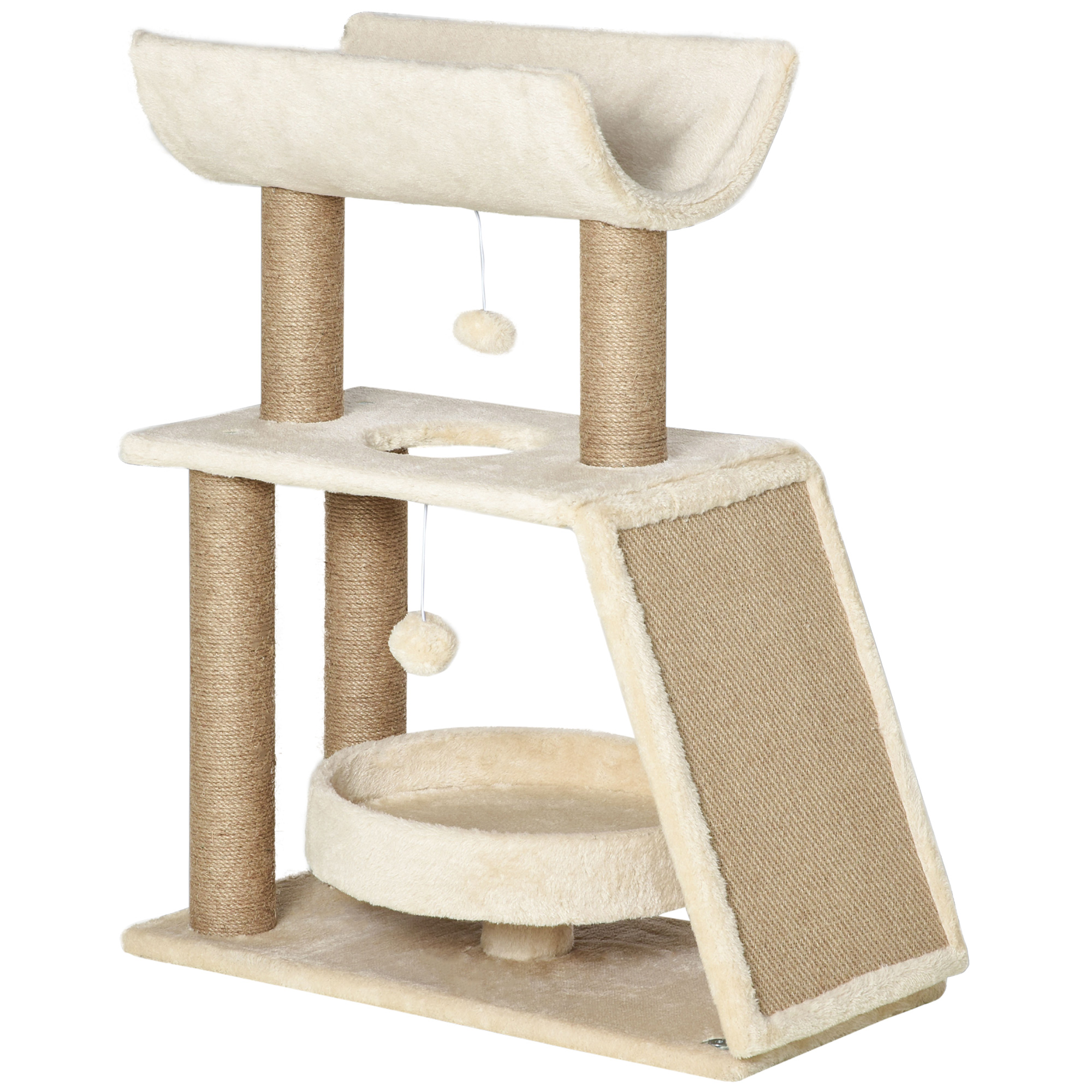 Cat Tree Tower,with Scratching Posts,Pad,Bed,Perch,Toy Ball-Light Brown — image 5