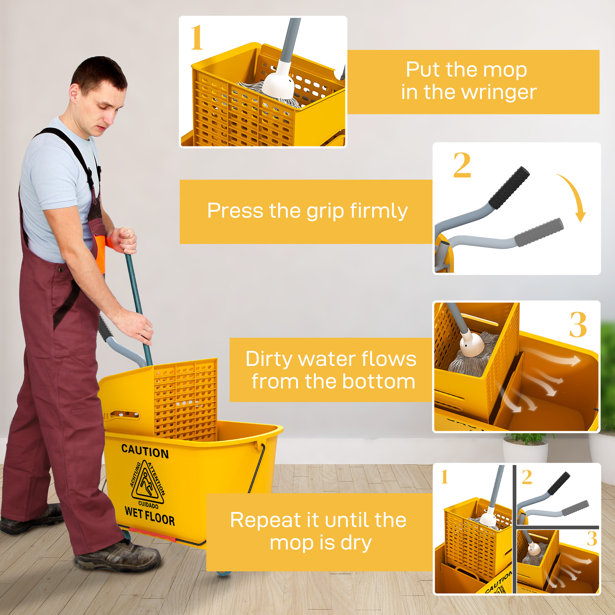 Mop Bucket With Wringer Set On Wheels For Floor Cleaning,20 Litre Side Press — image 2