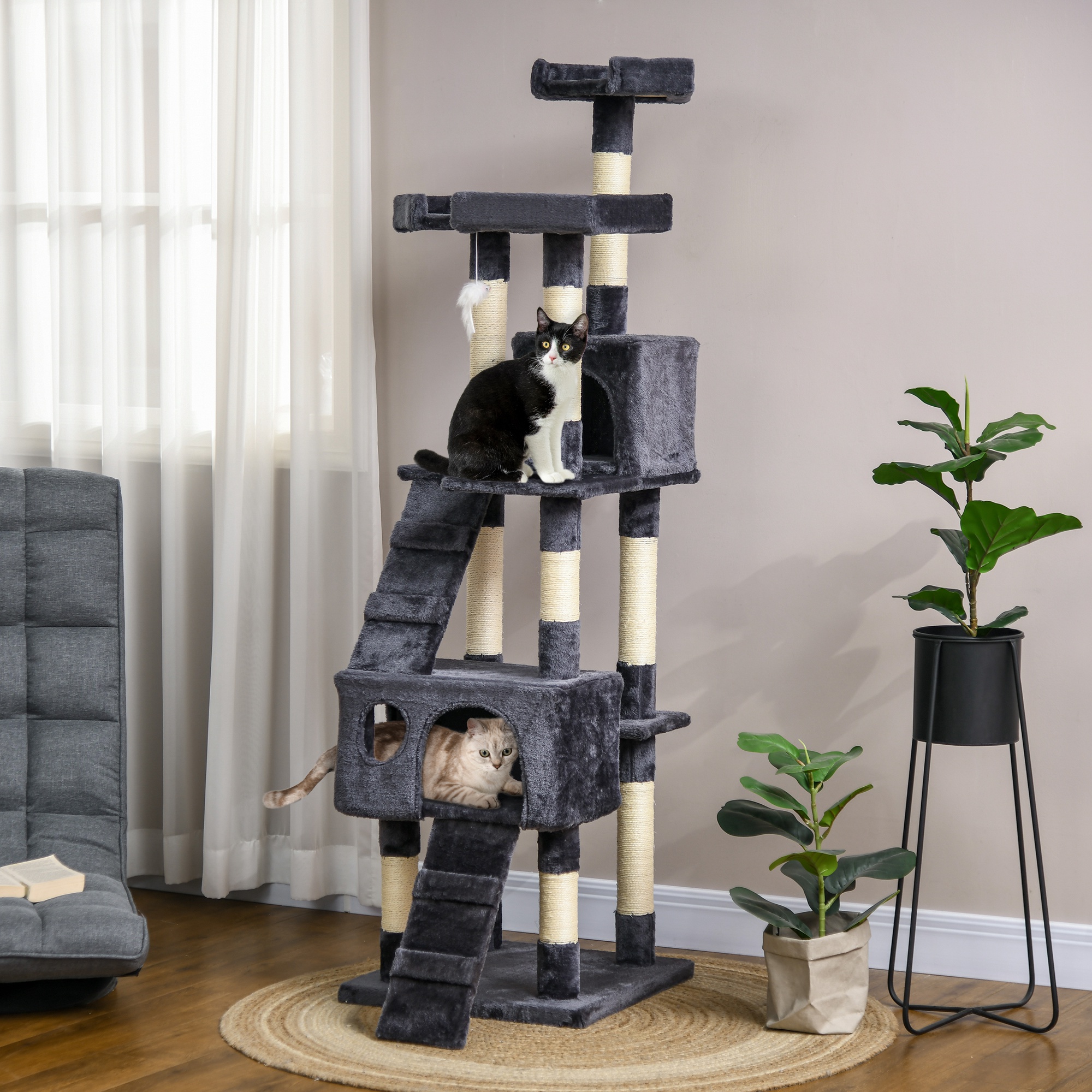 173cm Cat Tree Scratching House,Activity Play Centre,Charcoal Grey — image 5