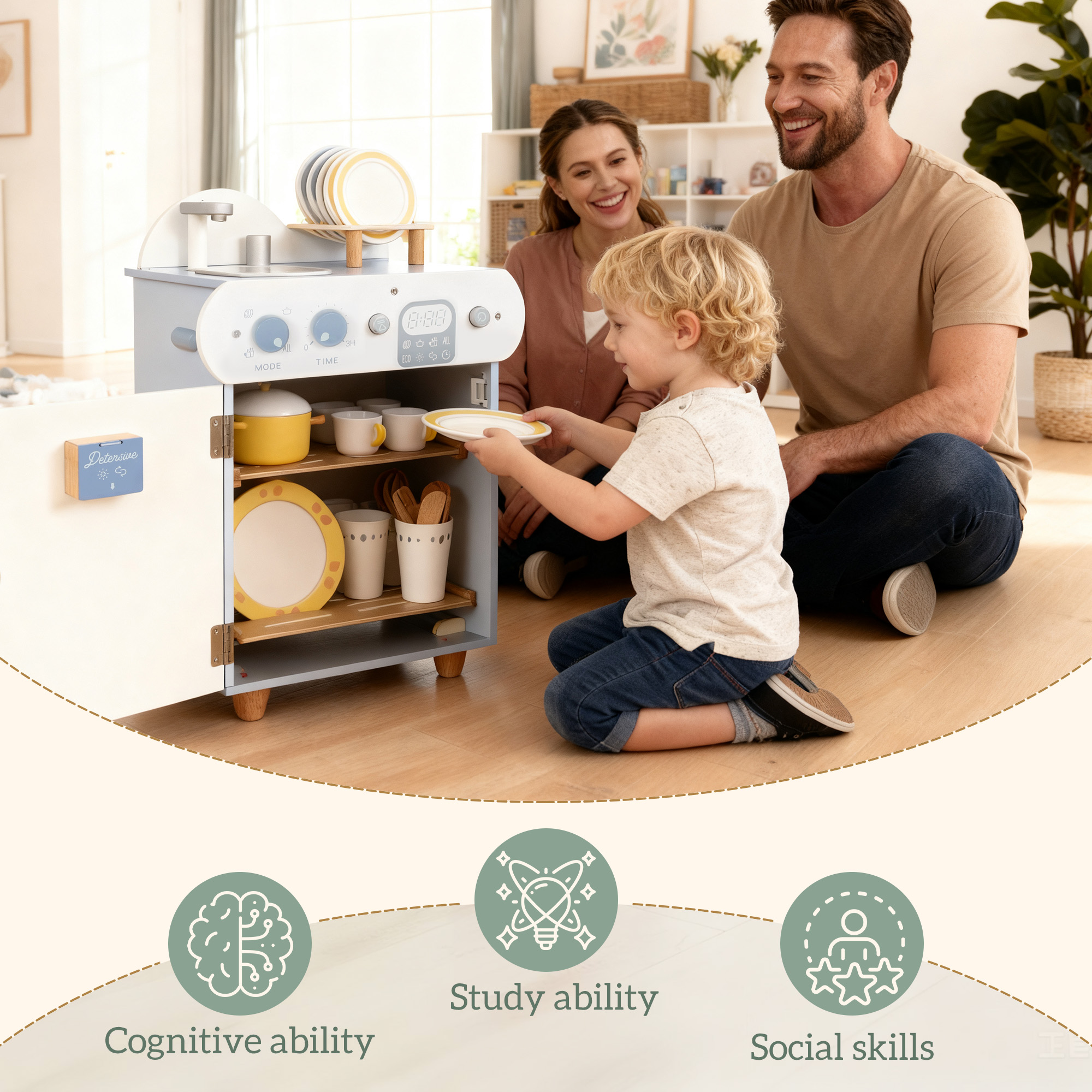 Wooden Dishwasher Playset,Kitchen Sink Toys With Faucet,Sink — image 3