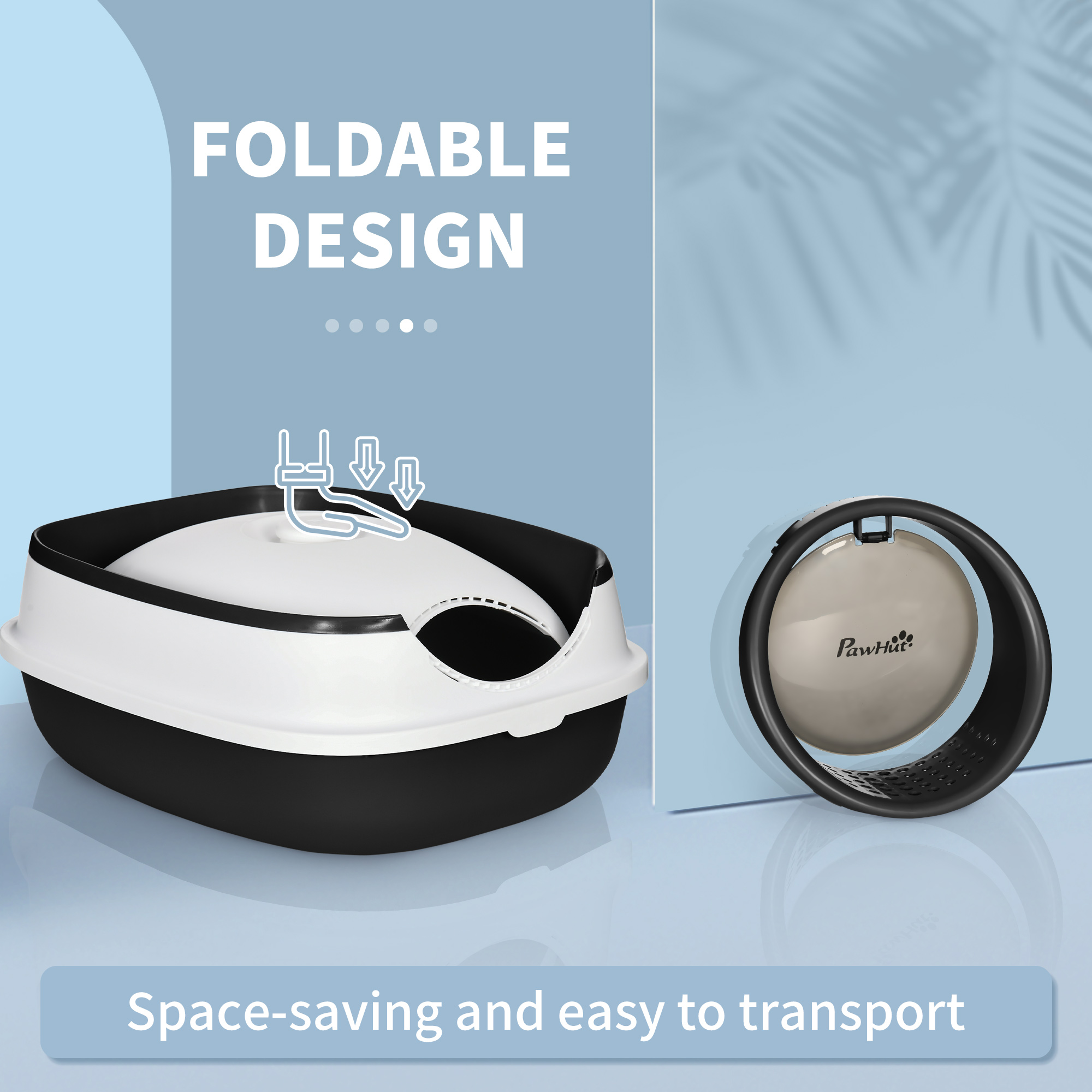 Foldable cat litter tray with lid,deodorant,scoop,black