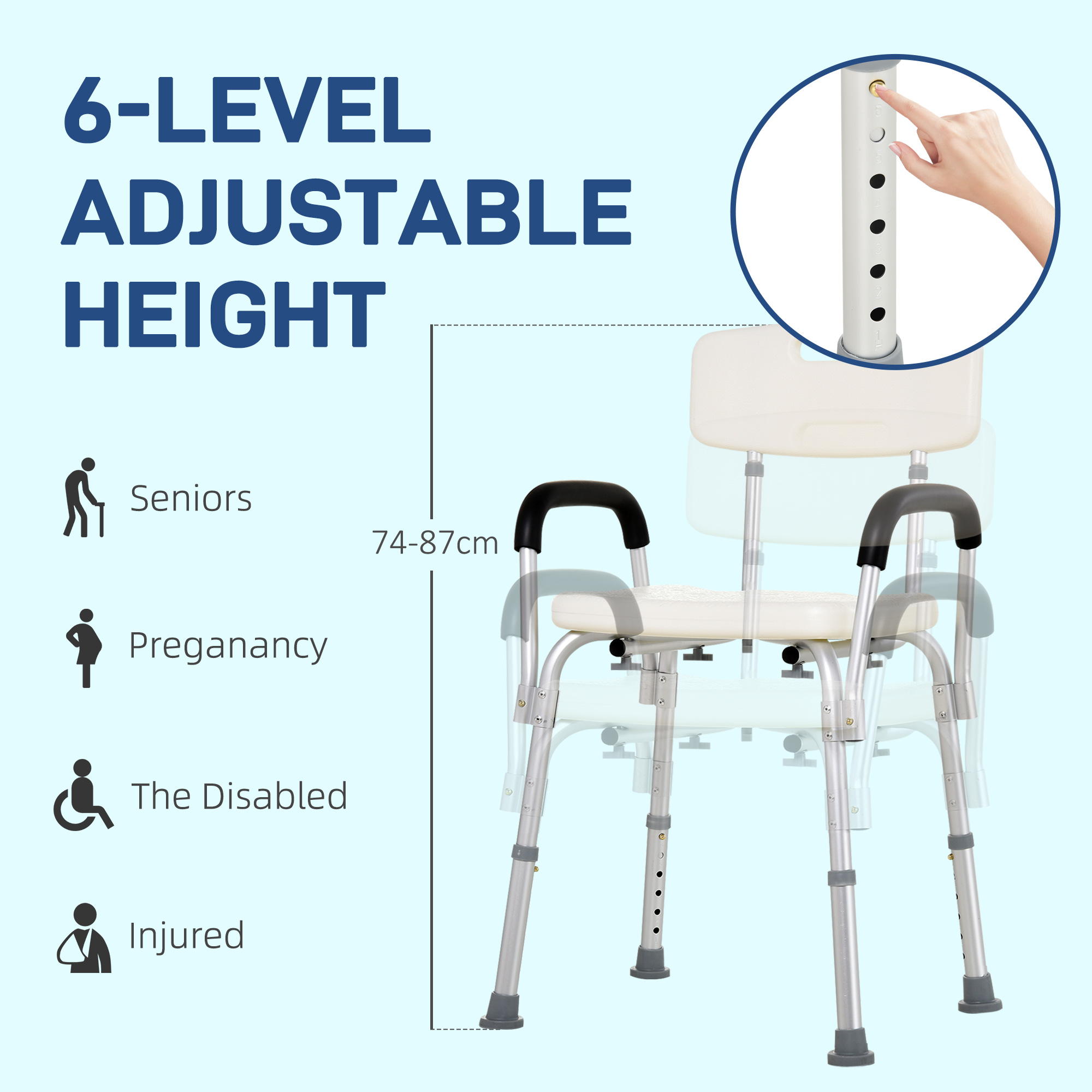Adjustable Shower Chair,Shower Seat,Portable Medical Stool With Back — image 2