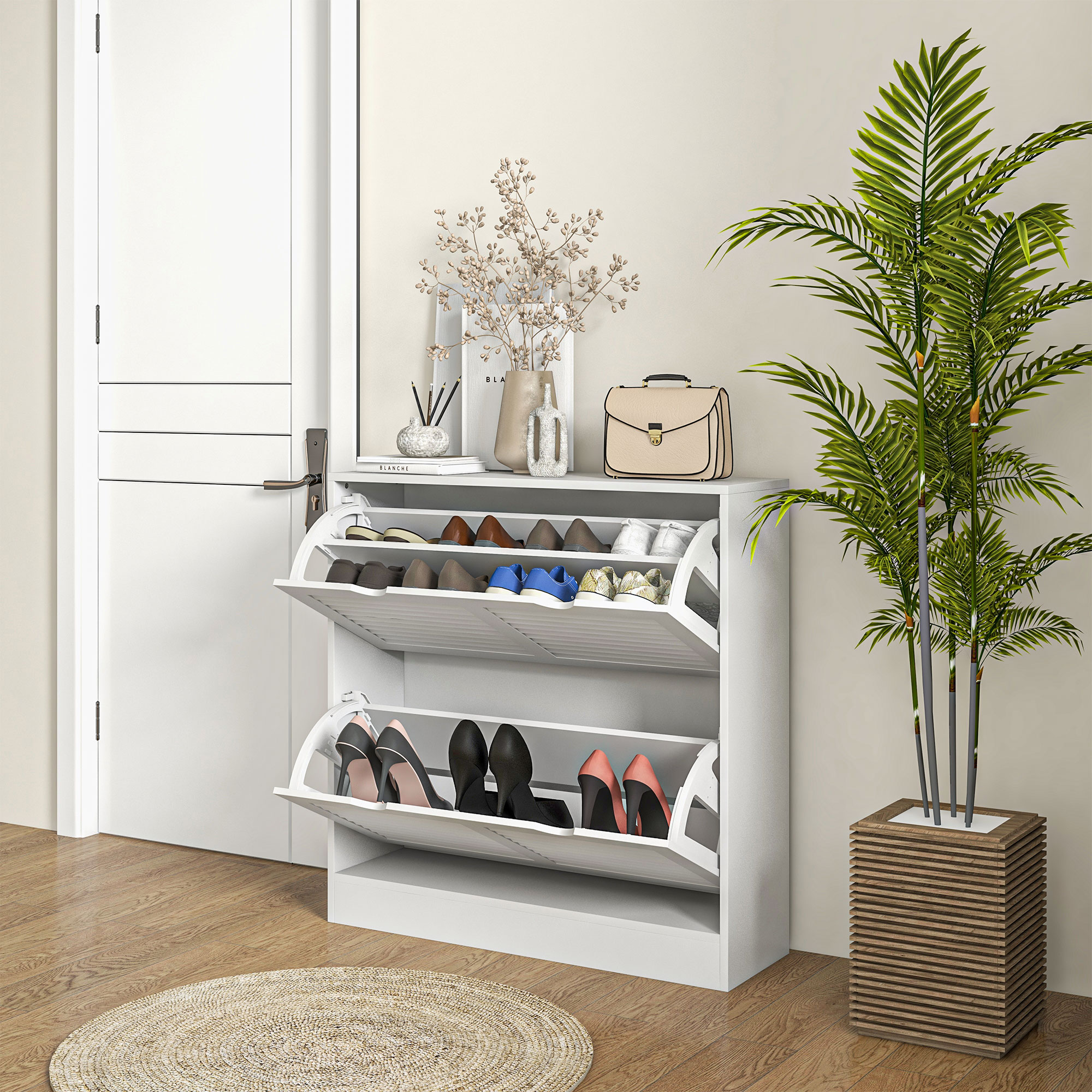 2 Drawers Entryway Shoe Cabinet,Narrow Storage Cabinet With 2 Flip — image 3