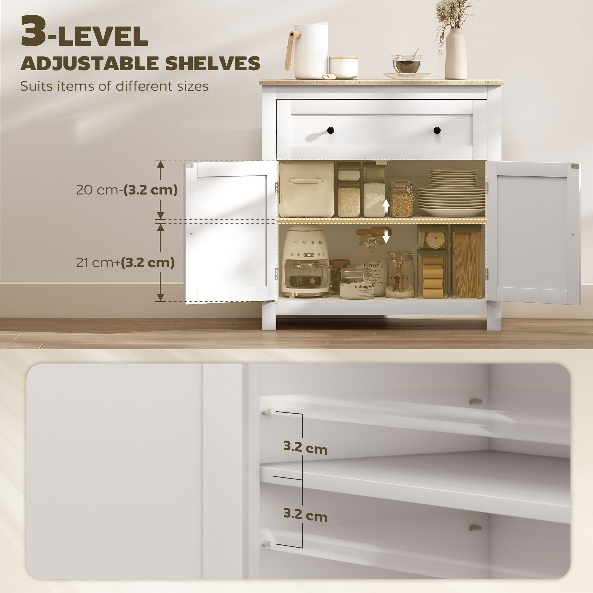 Sideboard Storage Cabinet,Morden Kitchen Cupboard With Adjustable Shelf,Drawer — image 4