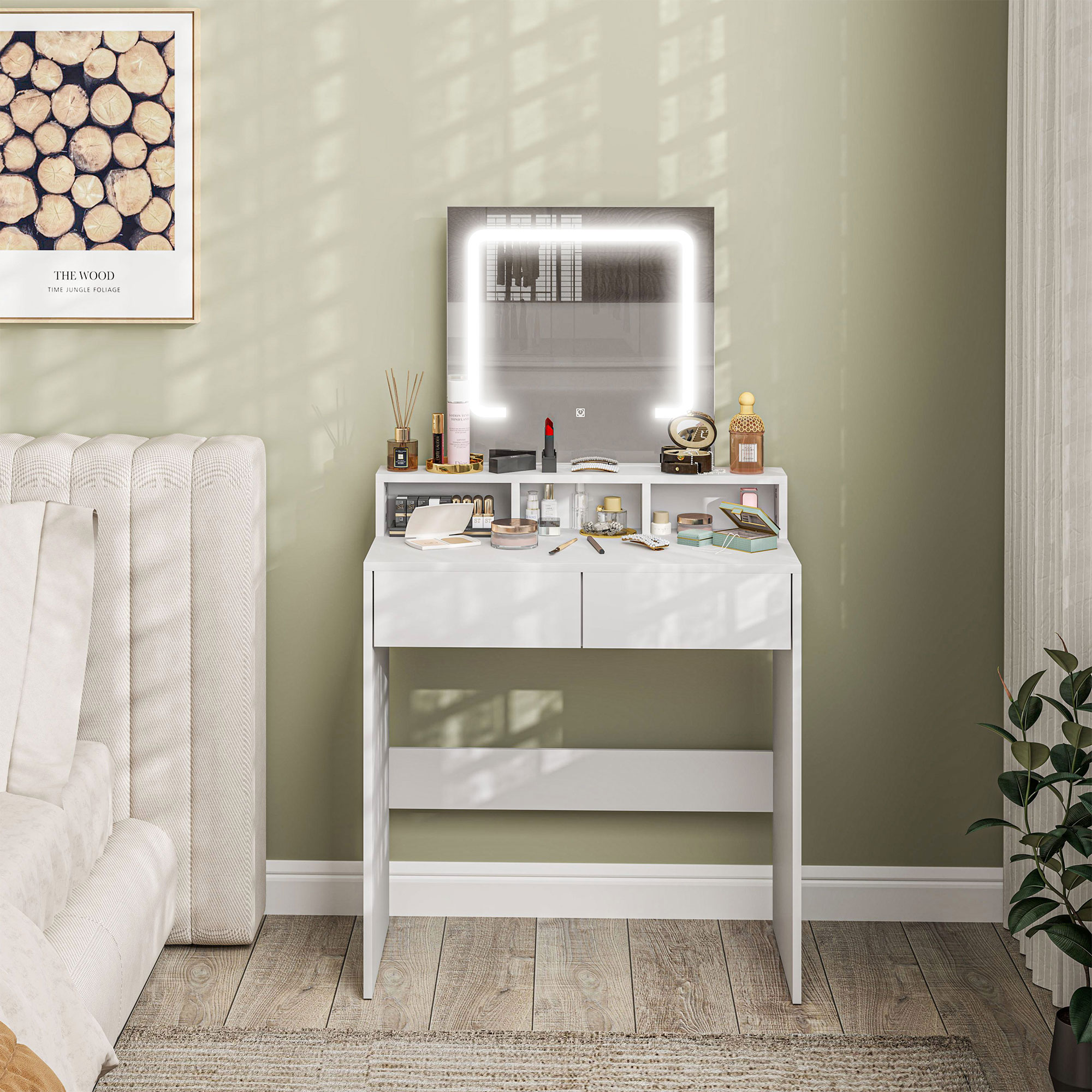 Storage Dressing Table,with LED Light Mirror-White — image 4