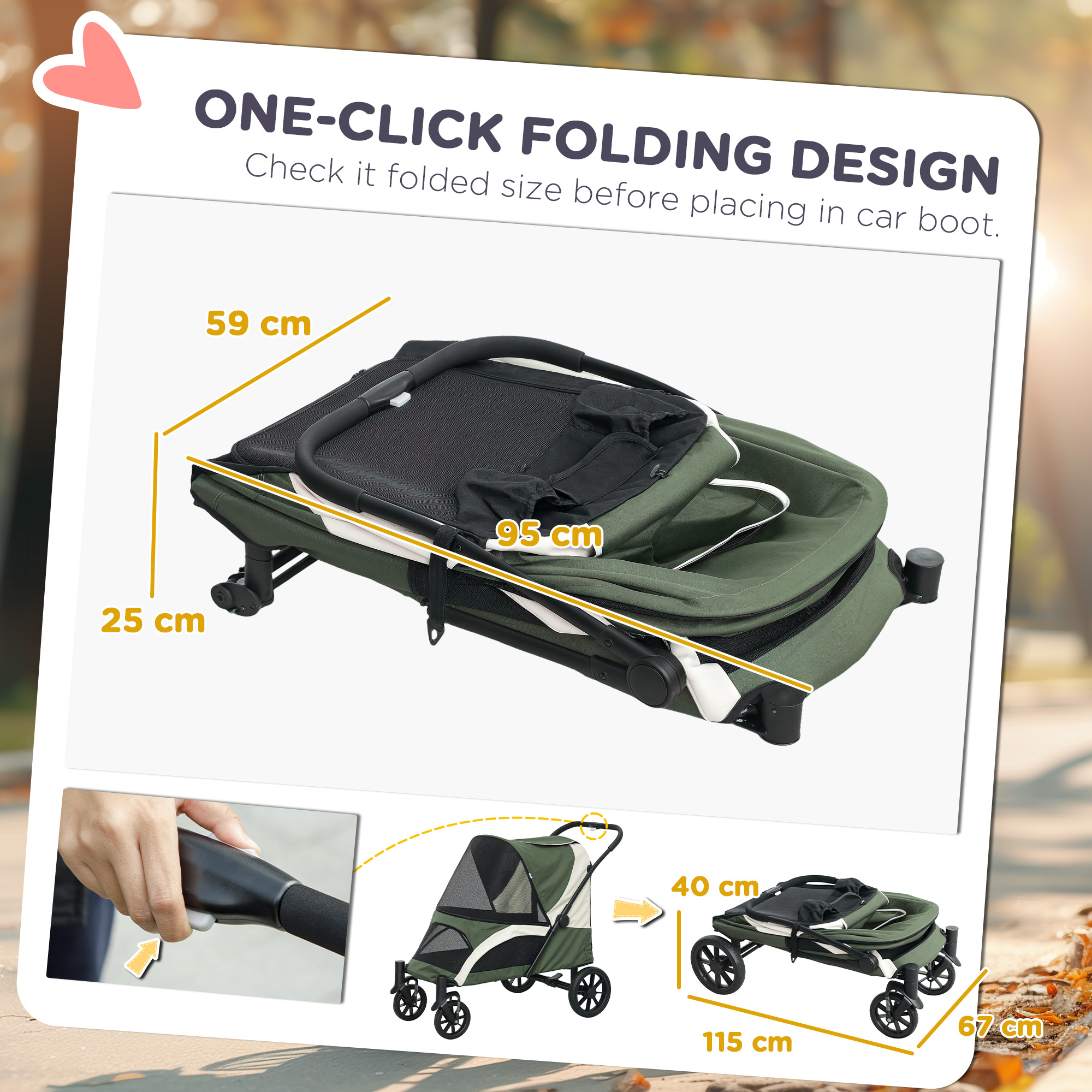Foldable Pet Stroller For Large Dogs With Four Big Wheels,Shock-Absorbing — image 4