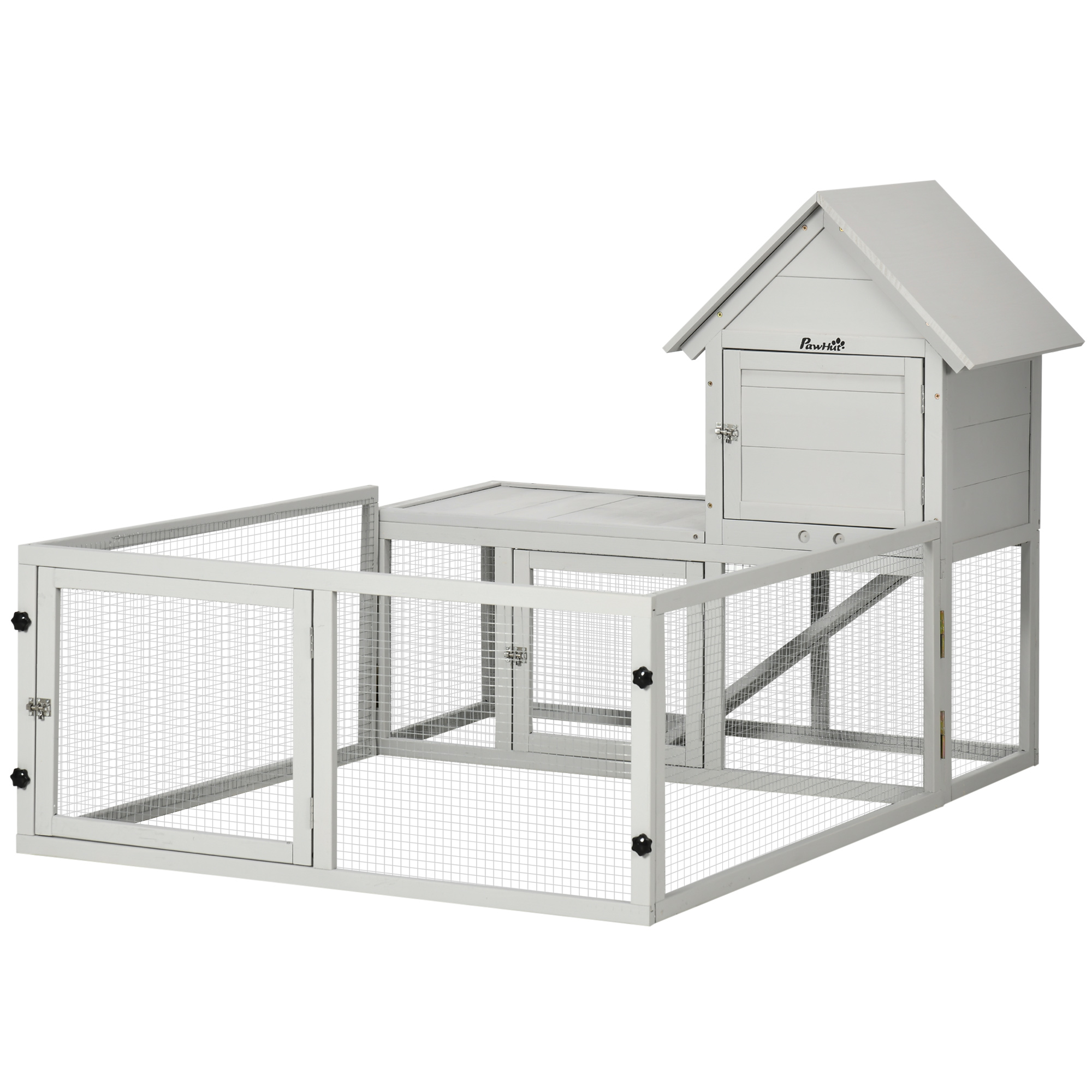 Indoor Rabbit Hutch,Guinea Pig Cage,with Slide-Out Tray,Large Fenced Area-Light Grey