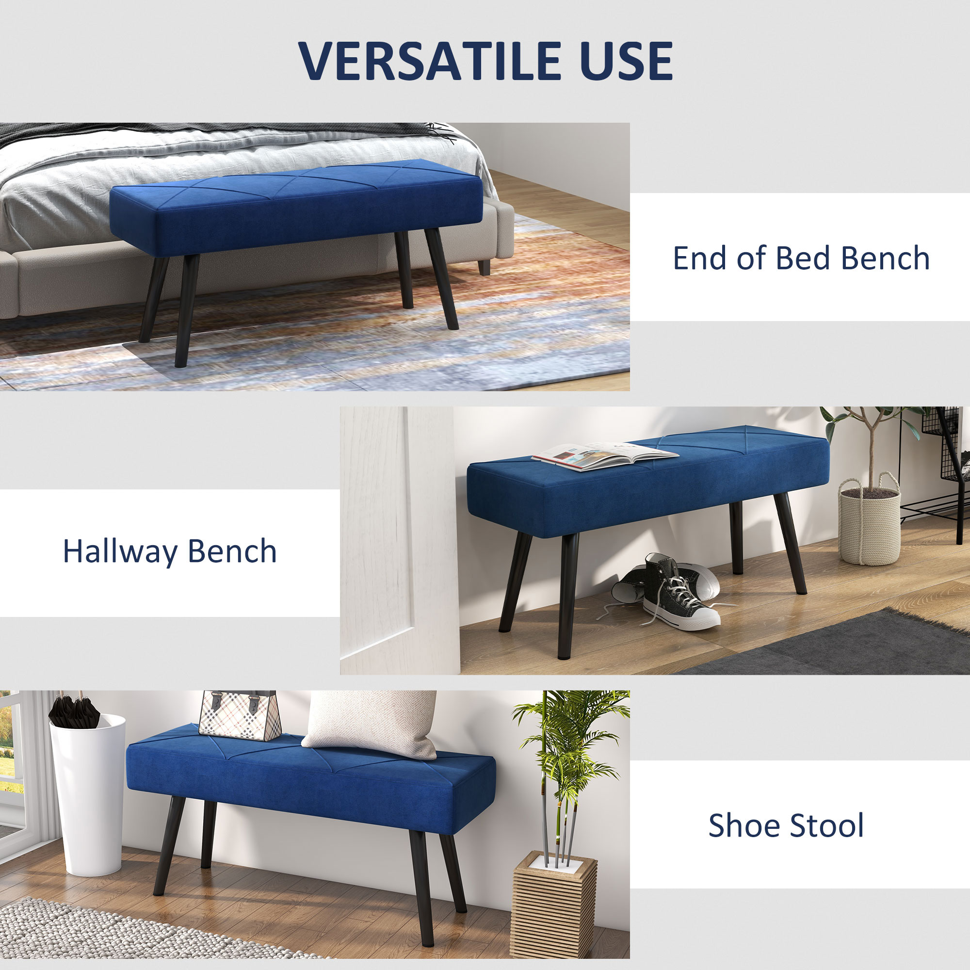 End Of Bed Bench With X-Shape Design And Steel Legs,Upholstered Hallway — image 3