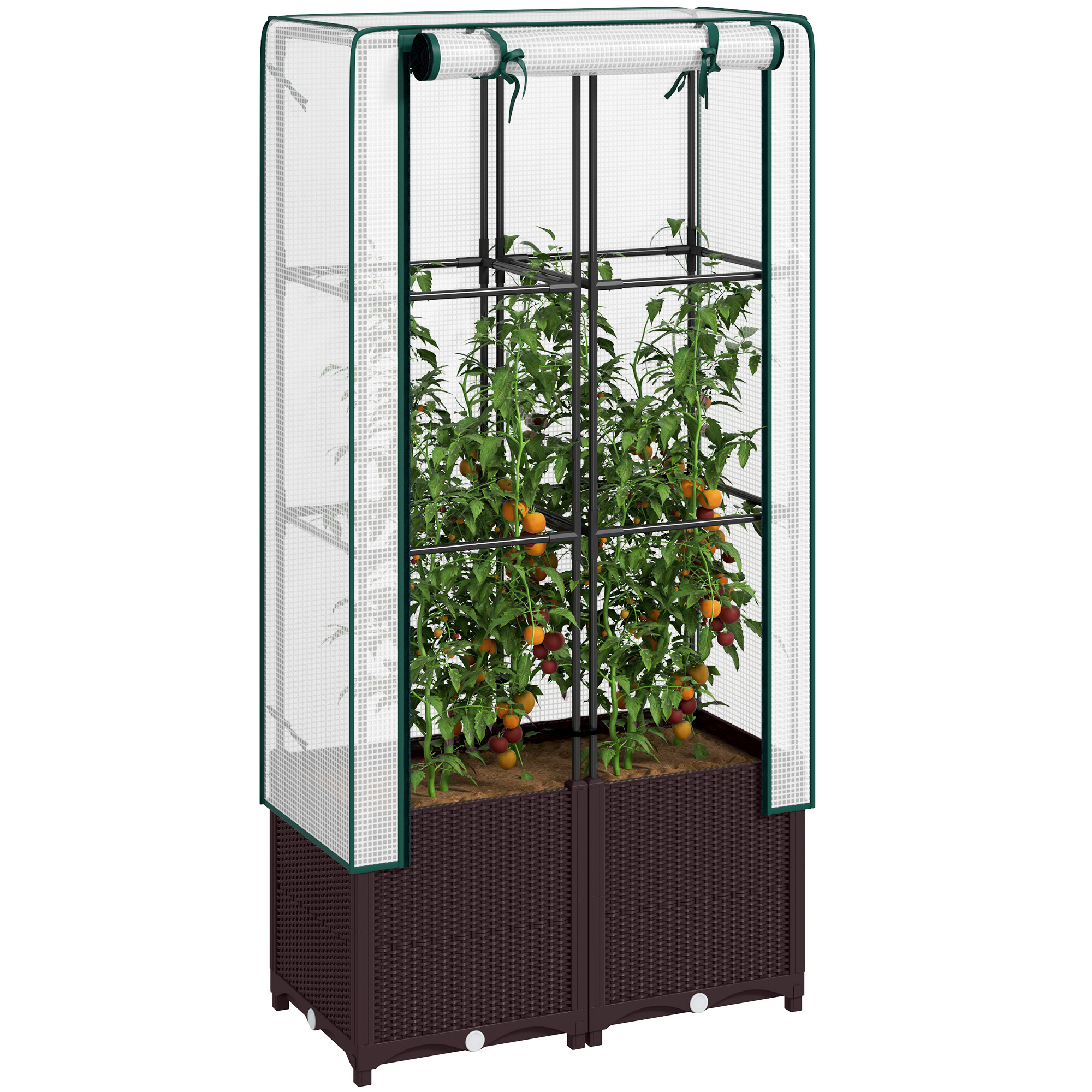 Raised Garden Bed With Trellis,Plastic Planter Box PE Cover,Drainage — image 5
