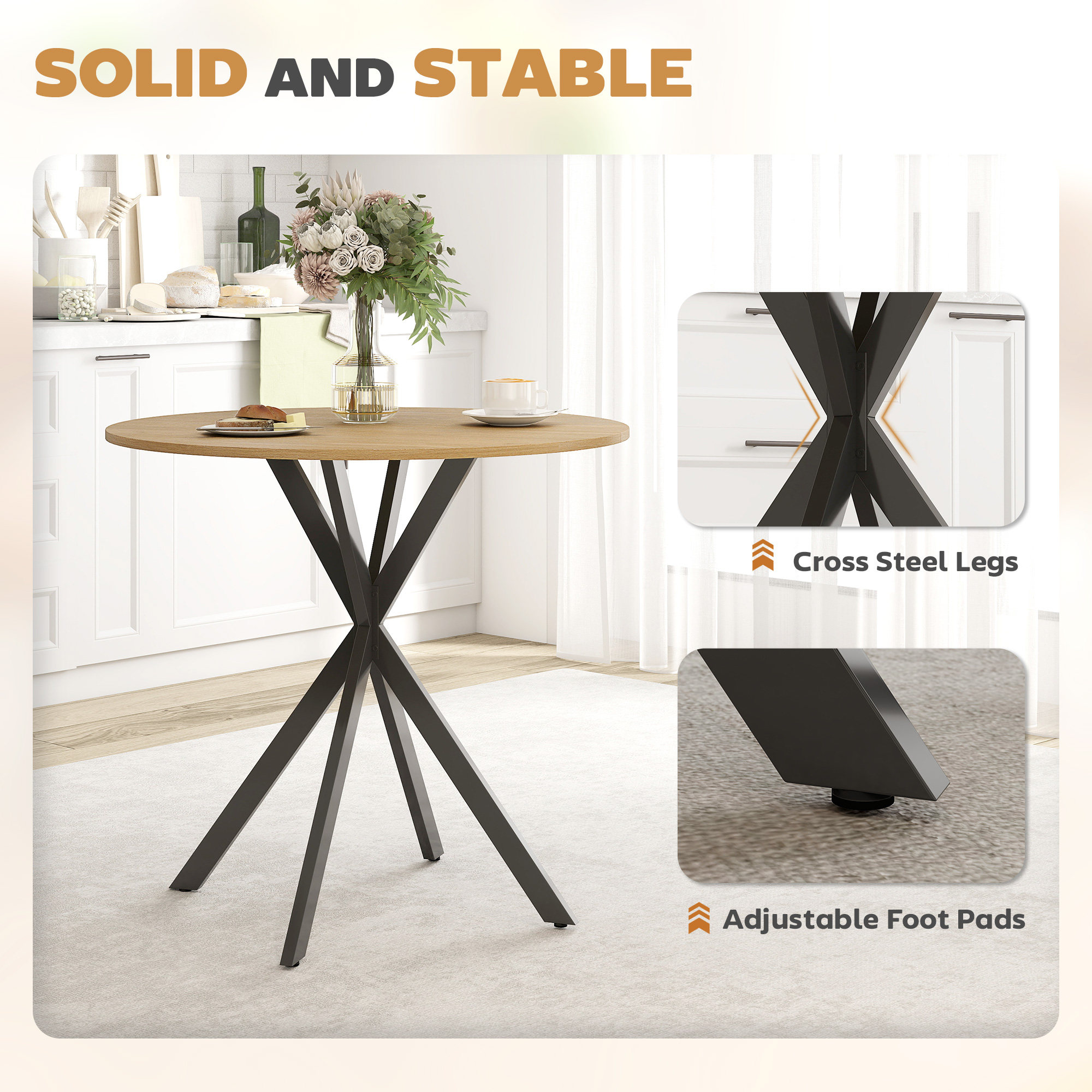 80cm Industrial Round Dining Table-White Oak — image 3