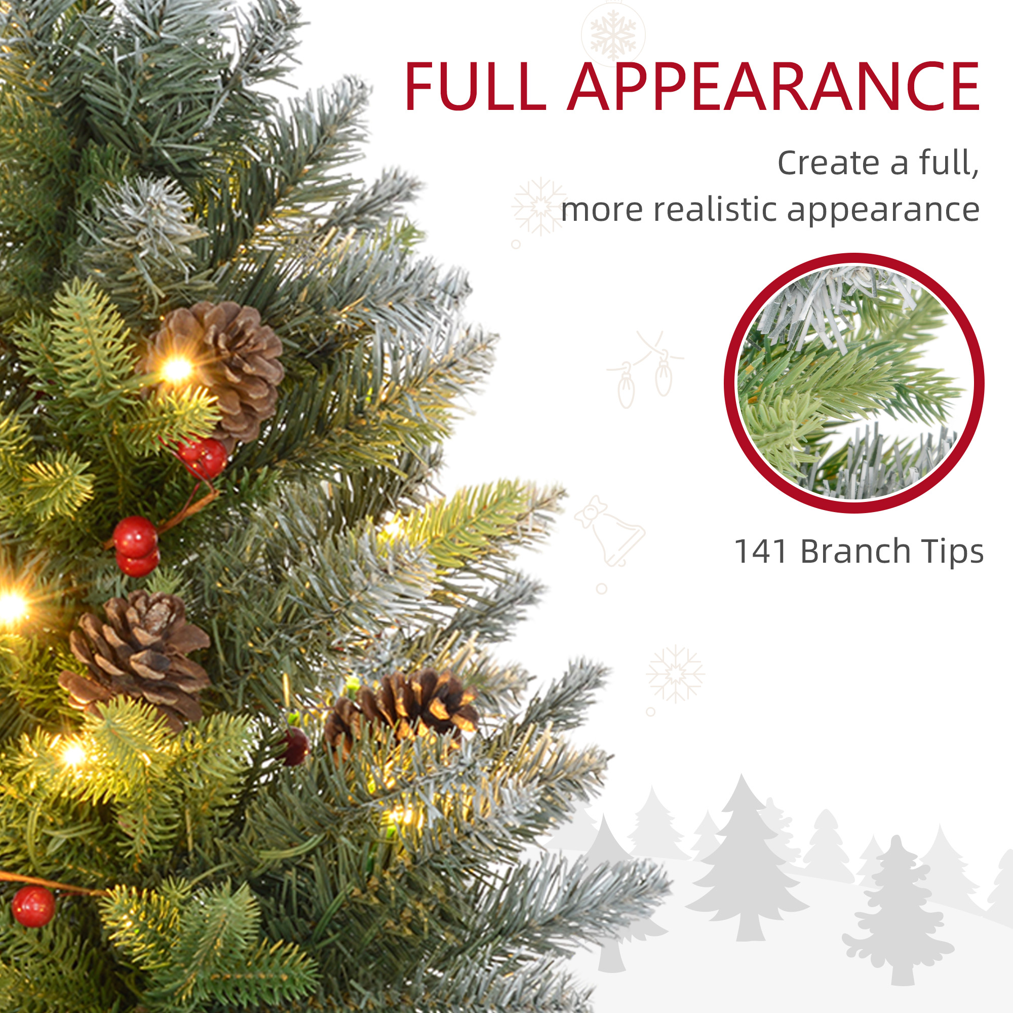 Set Of Two 2ft Christmas Trees,with Lights,Berries