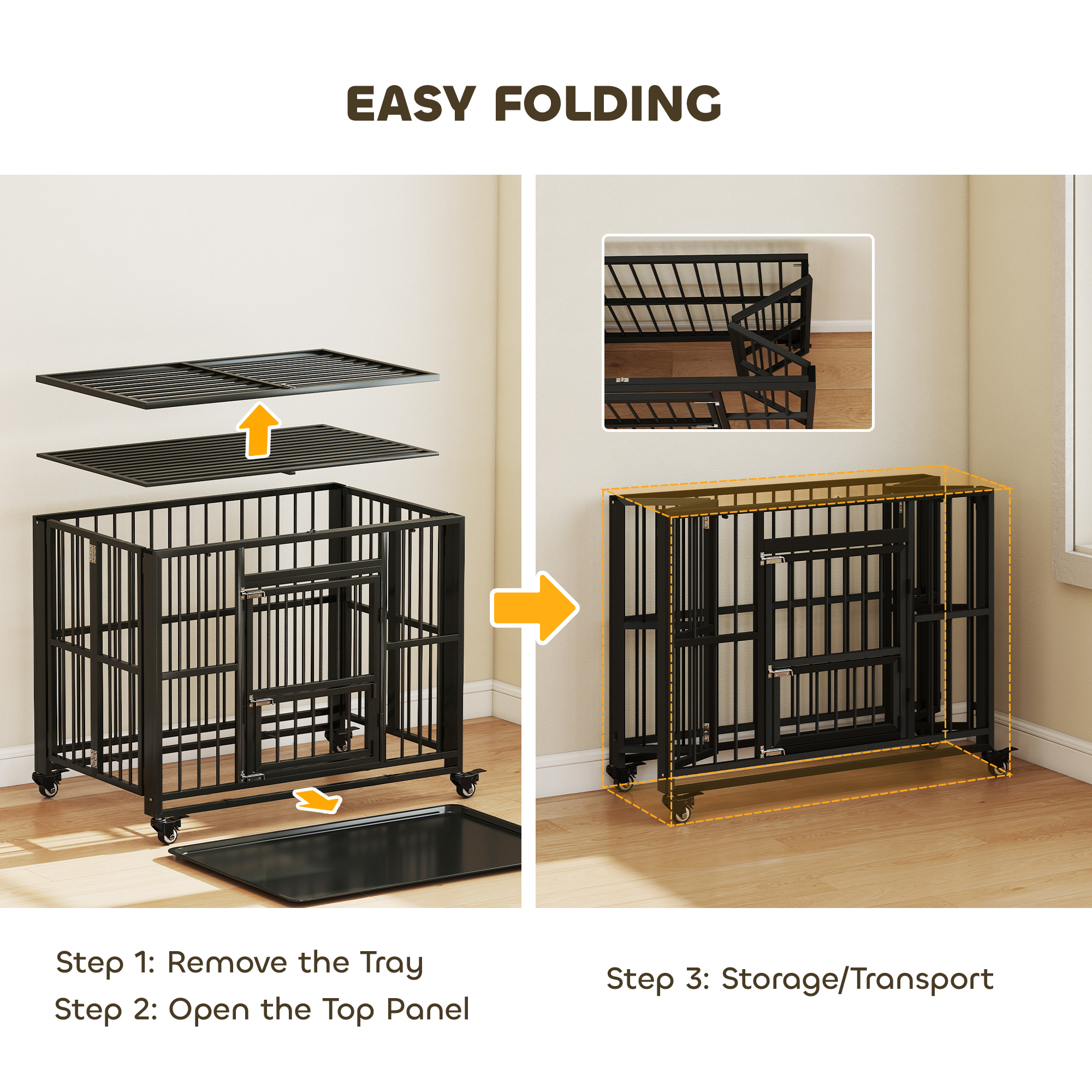 43IN Heavy Duty Dog Crate,Foldable Cage,with Openable Top,Locks,Removable — image 2