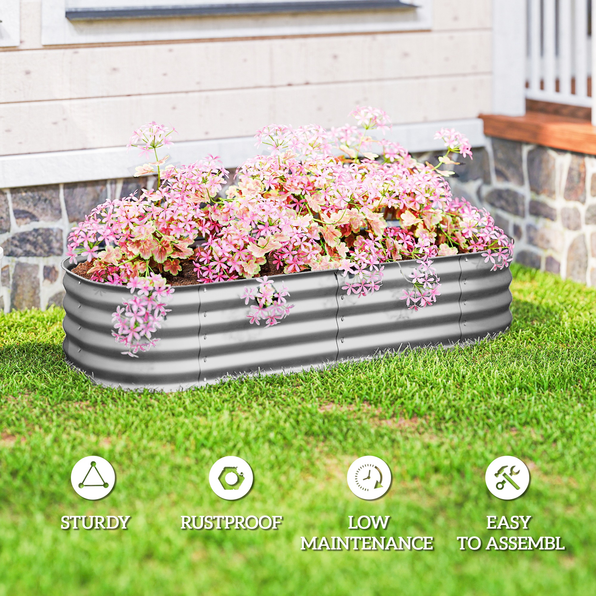 Galvanised Raised Garden Bed,Metal Planter Box With Safety Edging,for — image 4