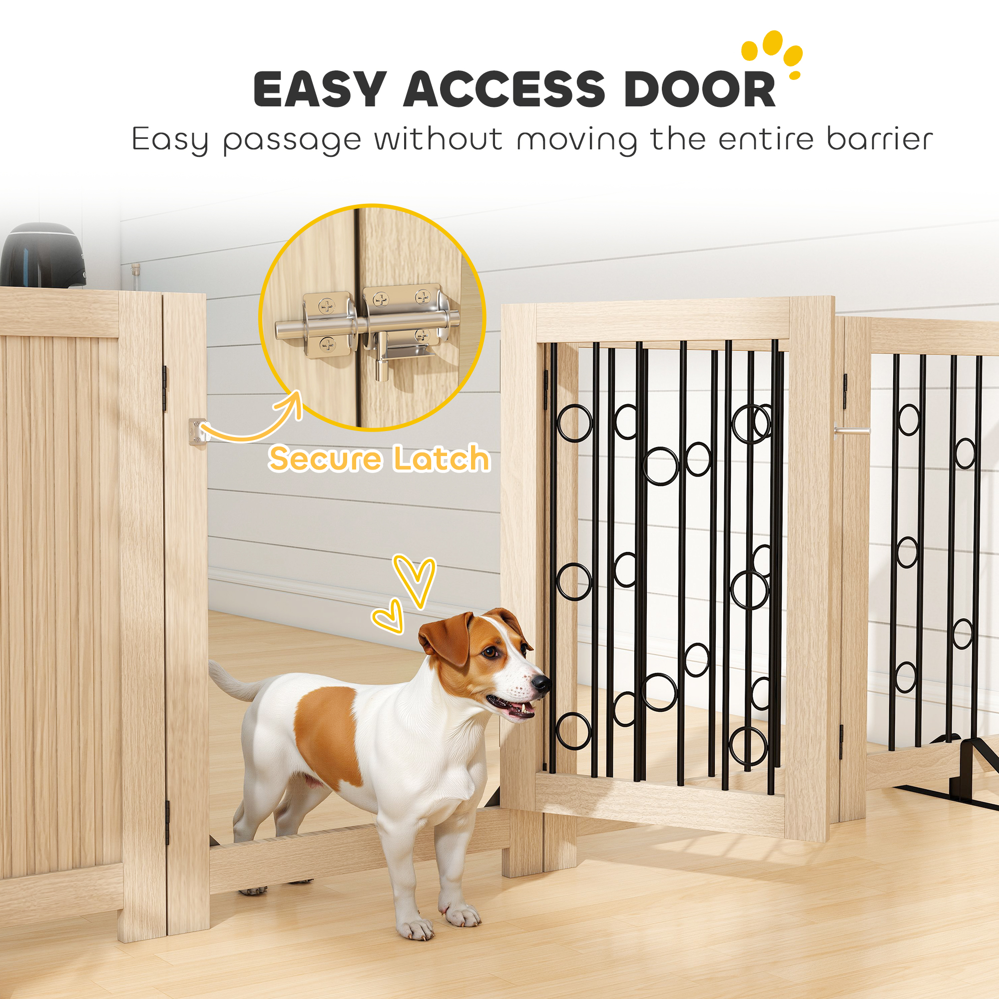 4 Panel Freestanding Pet Gate,Indoor Dog Barrier With Lockable Door,Support — image 3