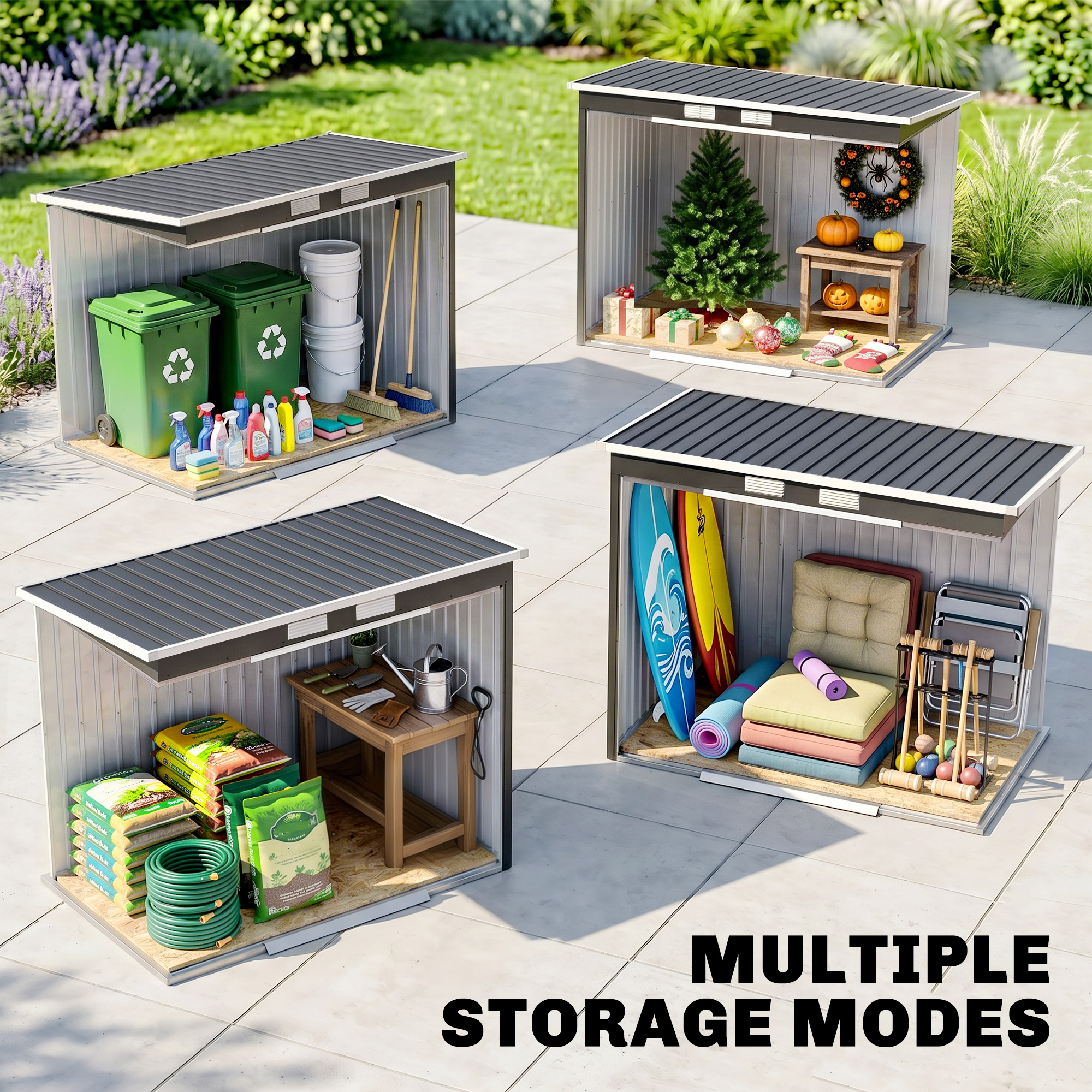 7 X 4ft Galvanised Steel Garden Shed,with Foundation Kit-Dark Grey — image 5