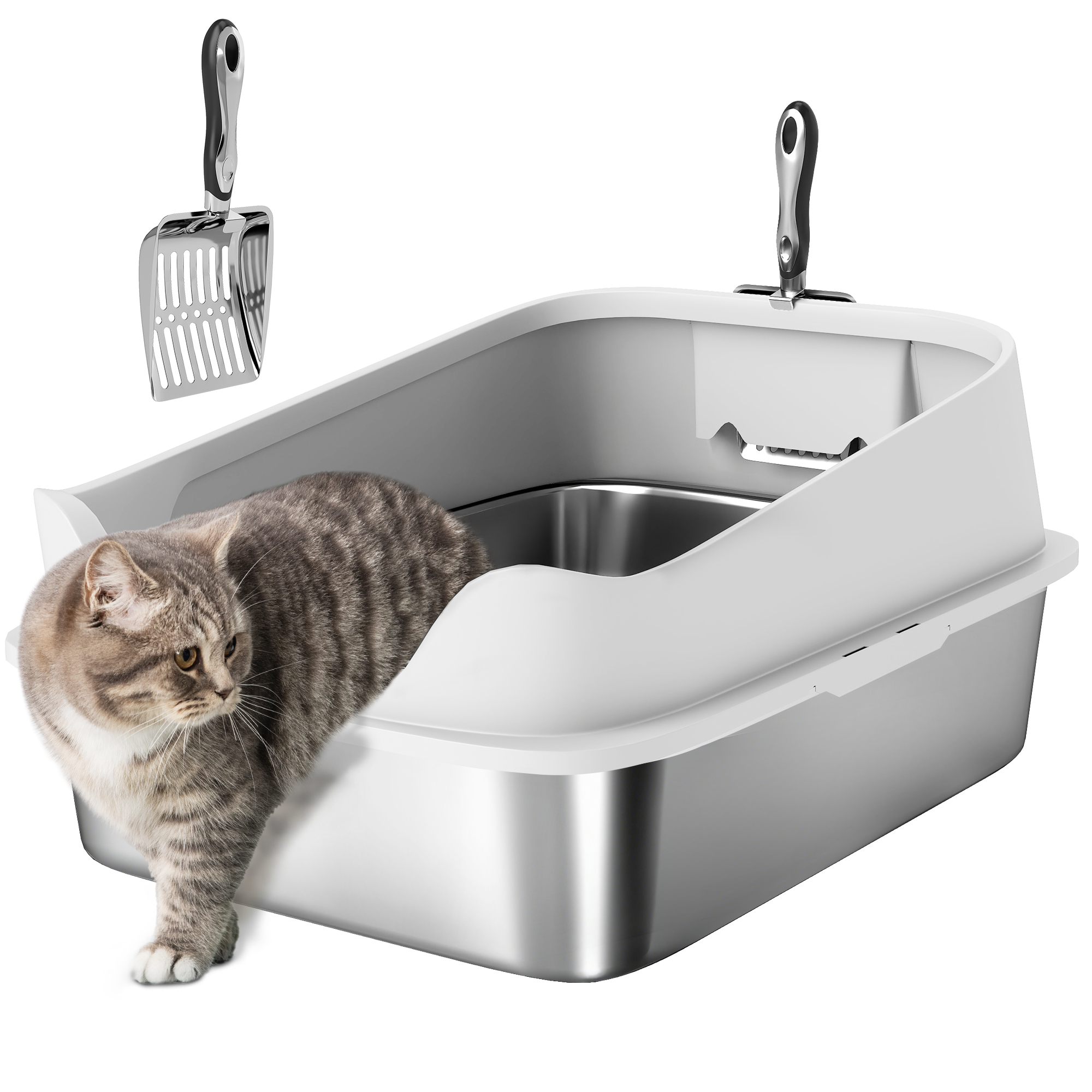 XL Stainless Steel Cat Litter Box With High Sides,Metal Scoop,60 X 40 X 30 Cm — image 5