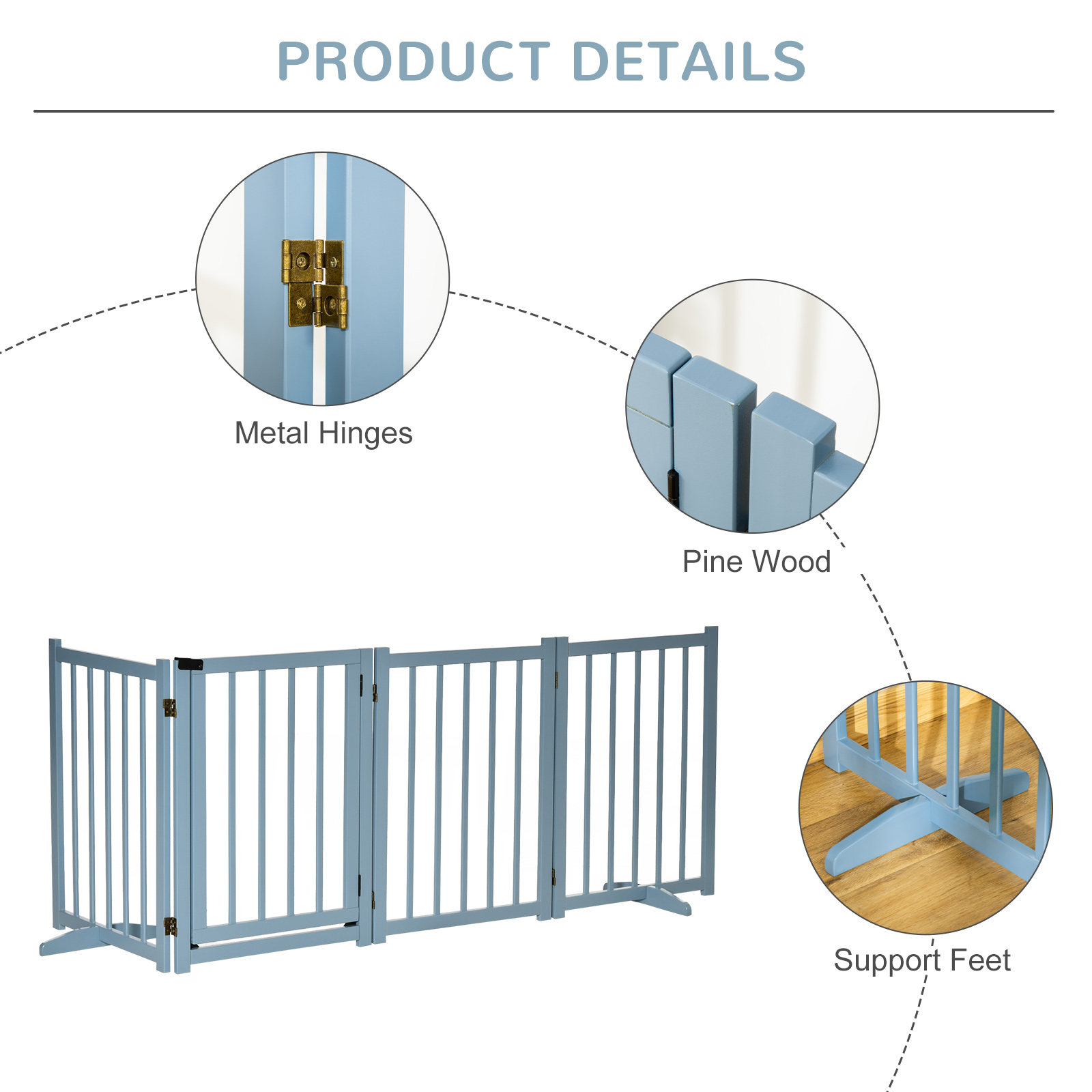Pet Gate Wooden Foldable Dog Safety Barrier W/ 4 Panels For Small And Medium — image 2