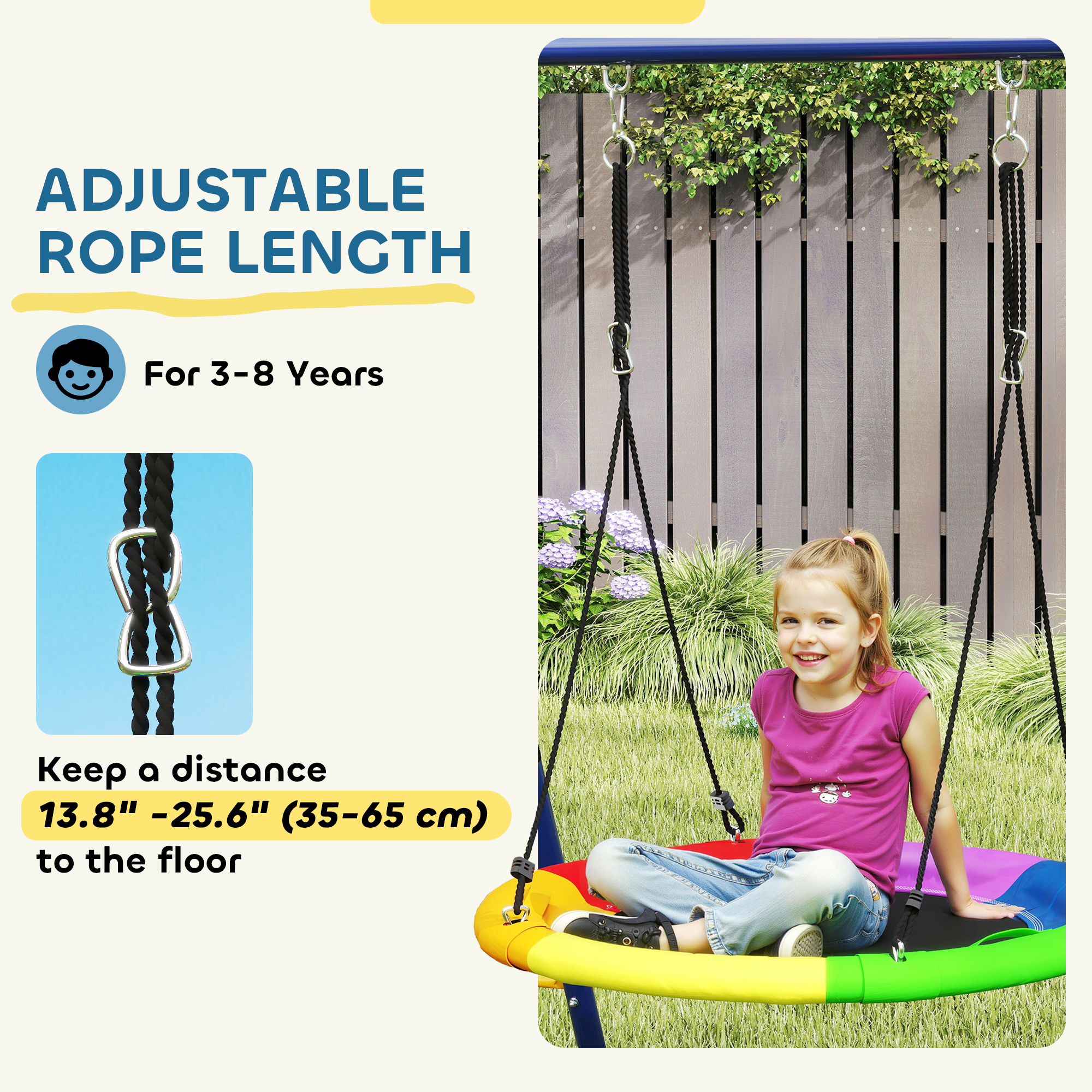6 In 1 Metal Kids Swing Set With 3 Swings,Climbing Ladder & Net,Basketball — image 4