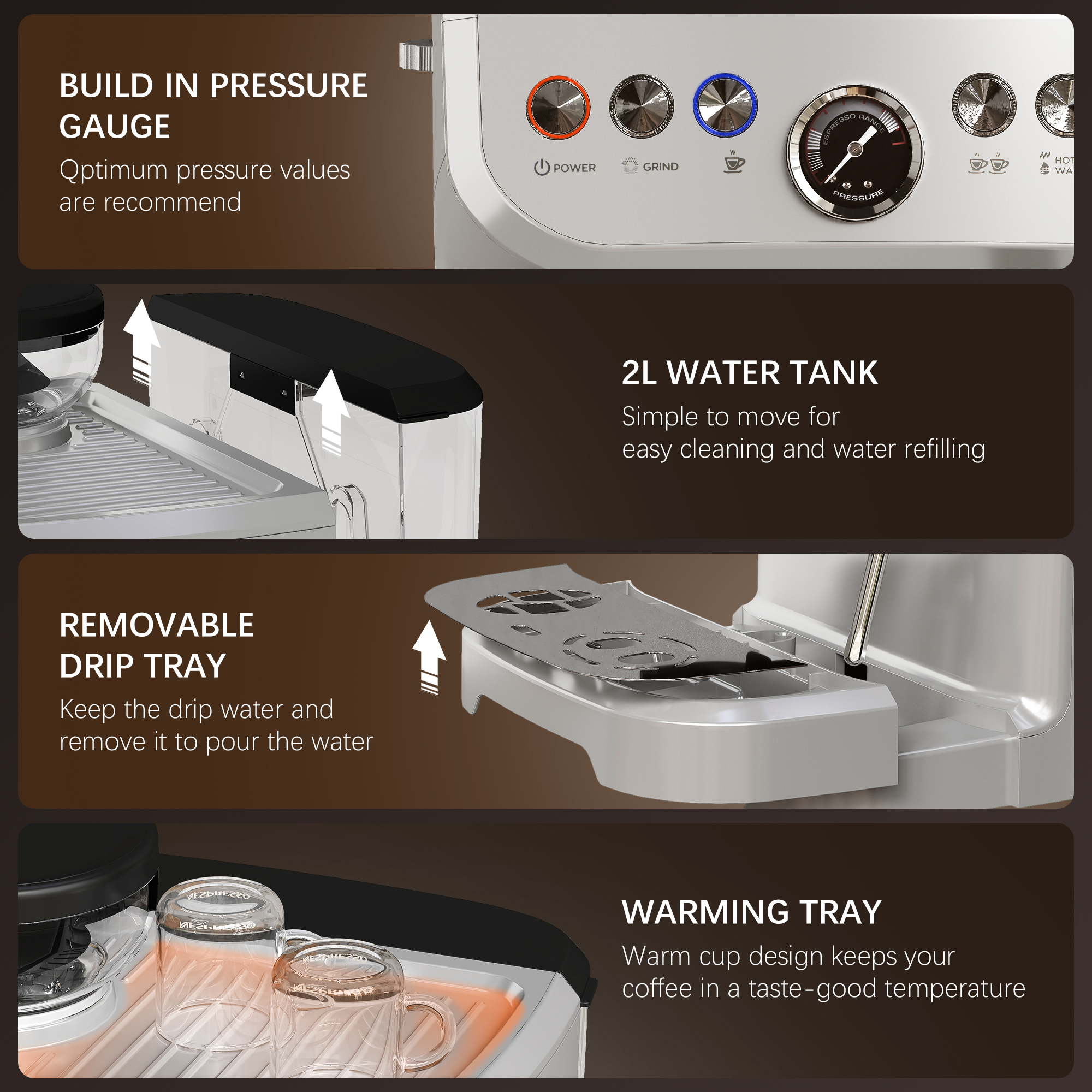 15 Bar Coffee Machine,with Adjustable Grind,Steamer And Accessories-Silver — image 5