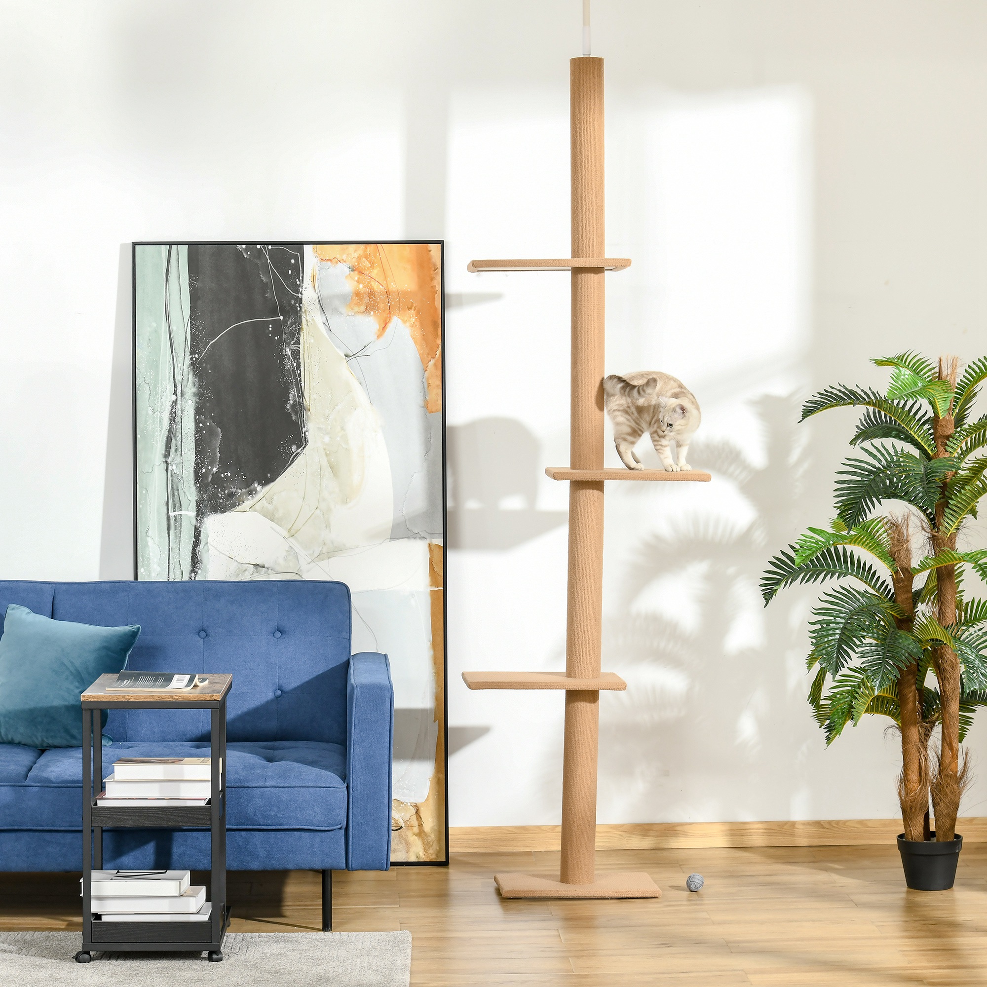 260cm Floor To Ceiling Cat Tree For Indoor Cats W/ Three Platforms Activity — image 3