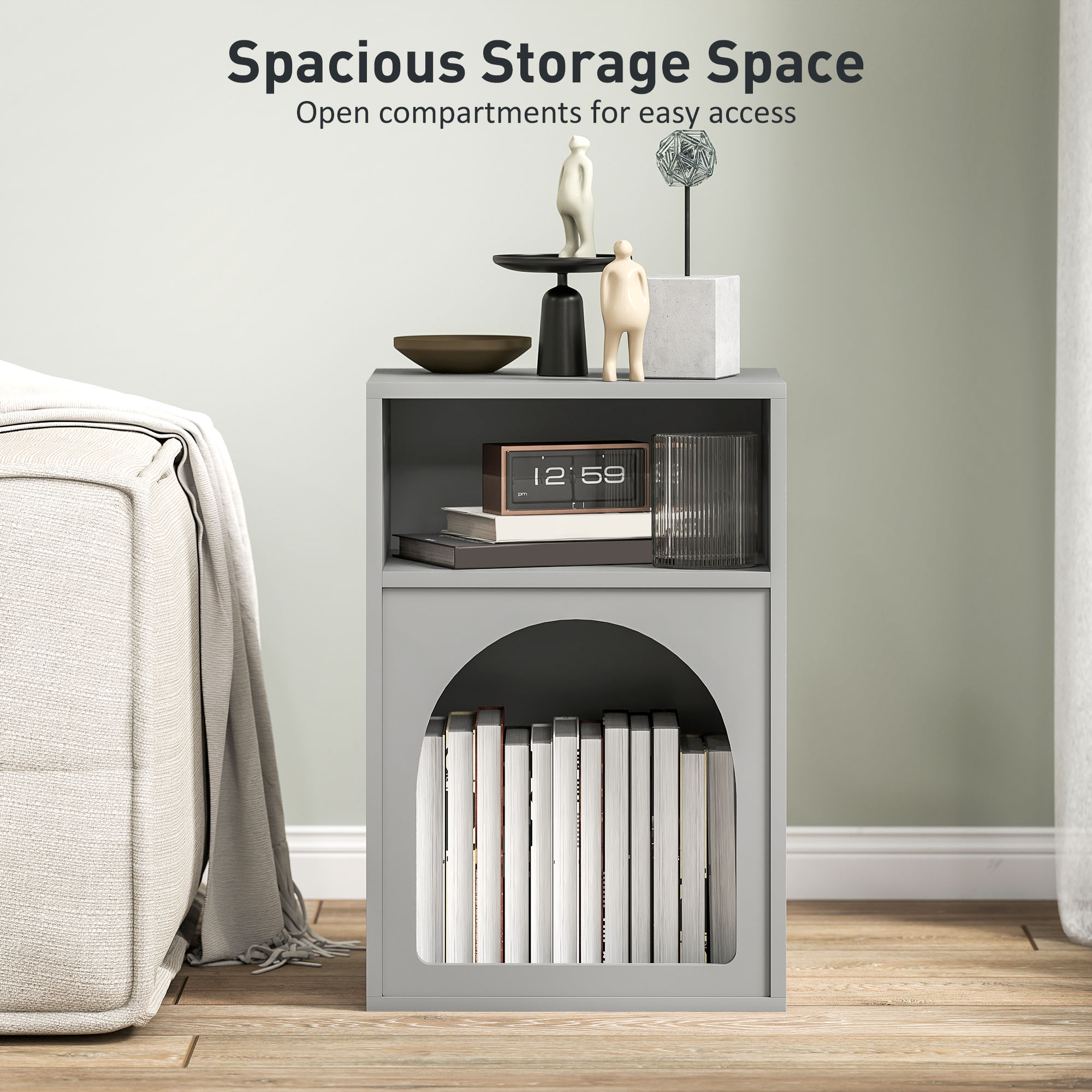 Bedside Table With 2 Open Compartments-Grey