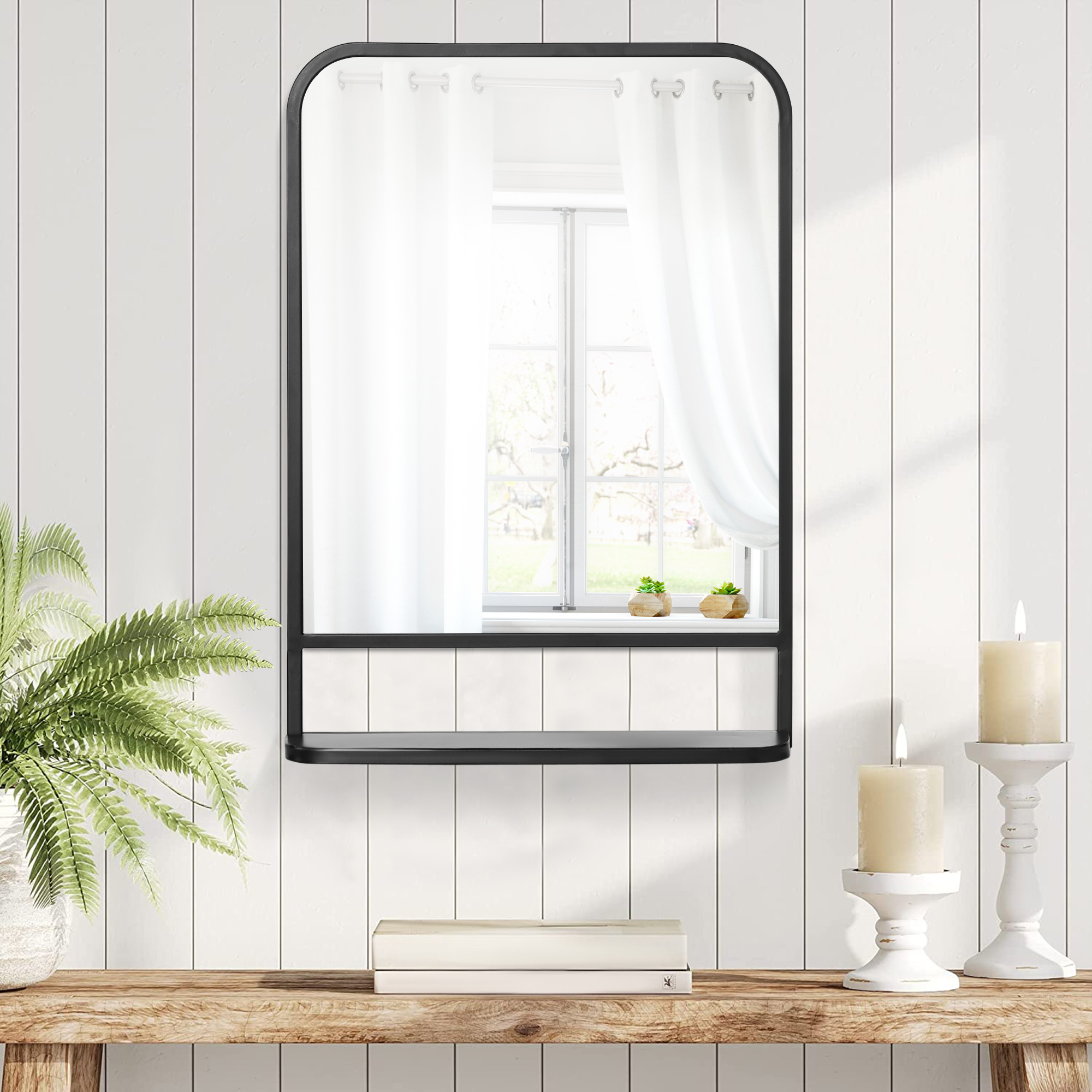 Modern Square Wall Mirror With Storage Shelf,70 X 50 Cm Mirrors For Living — image 2
