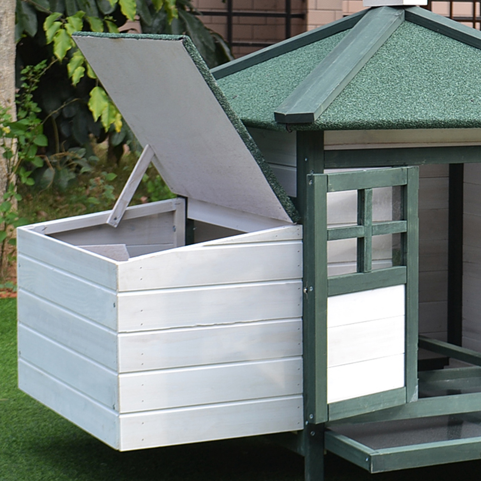 Chicken Coop,Small Animal Pet Cage W/ Nesting Box,Wooden Outdoor Run,Green — image 4
