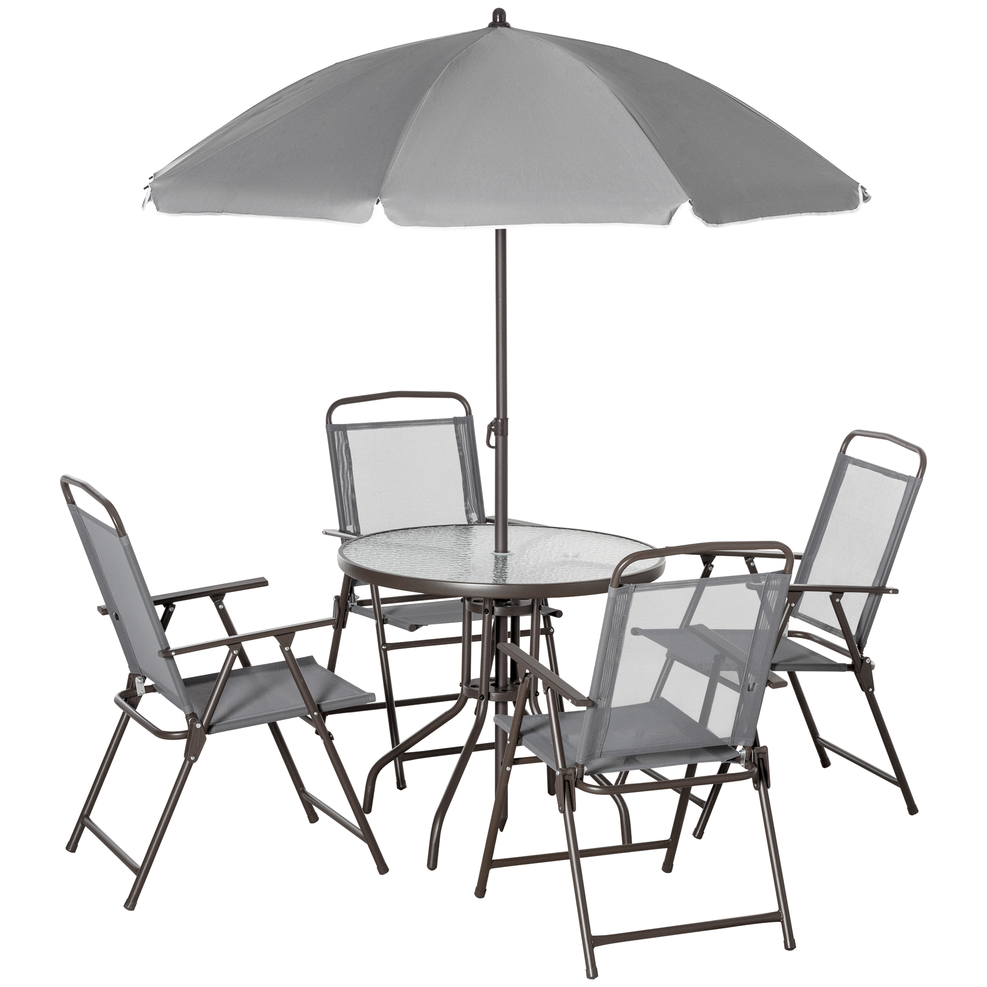6 Piece Garden Dining Set With Umbrella,Patio Sets Parasol 4 Folding Chairs — image 4