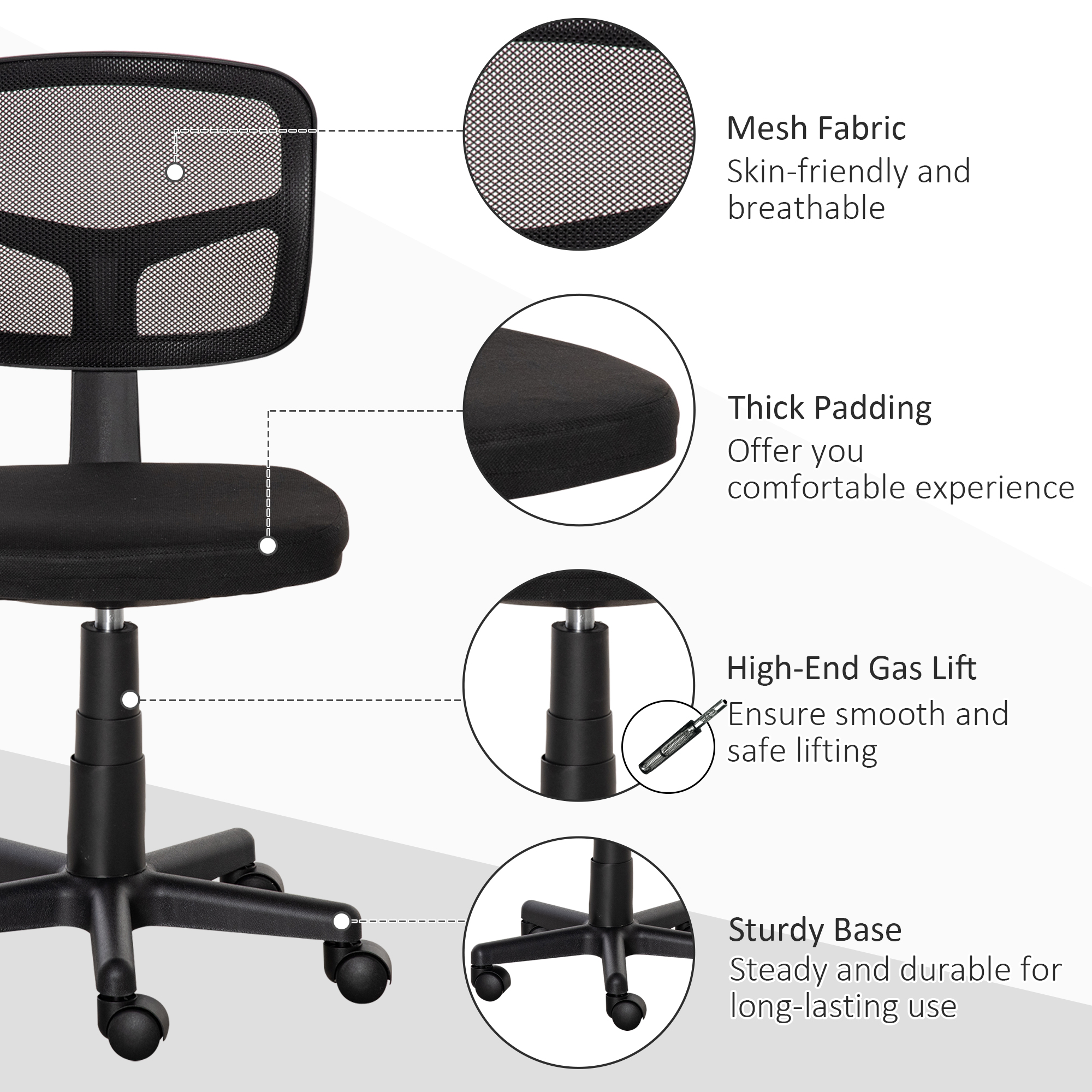 Vinsetto Small Office Chair Without Arms,Ergonomic Swivel Mesh Desk With Curved — image 4