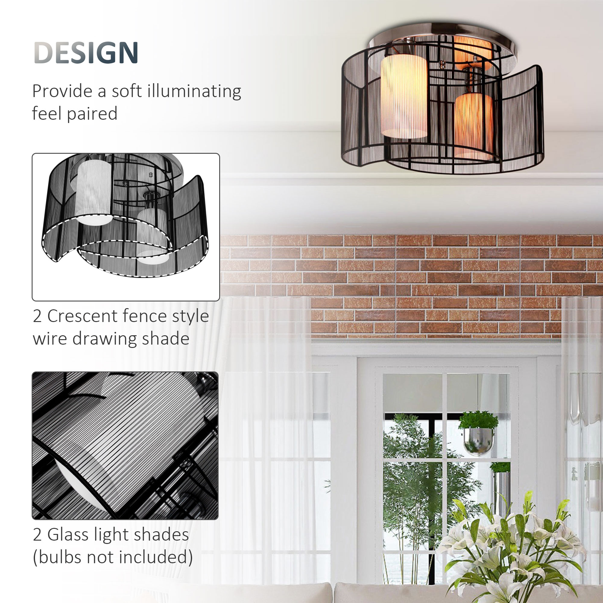 Modern chandelier,semi-flush mount ceiling light with 2