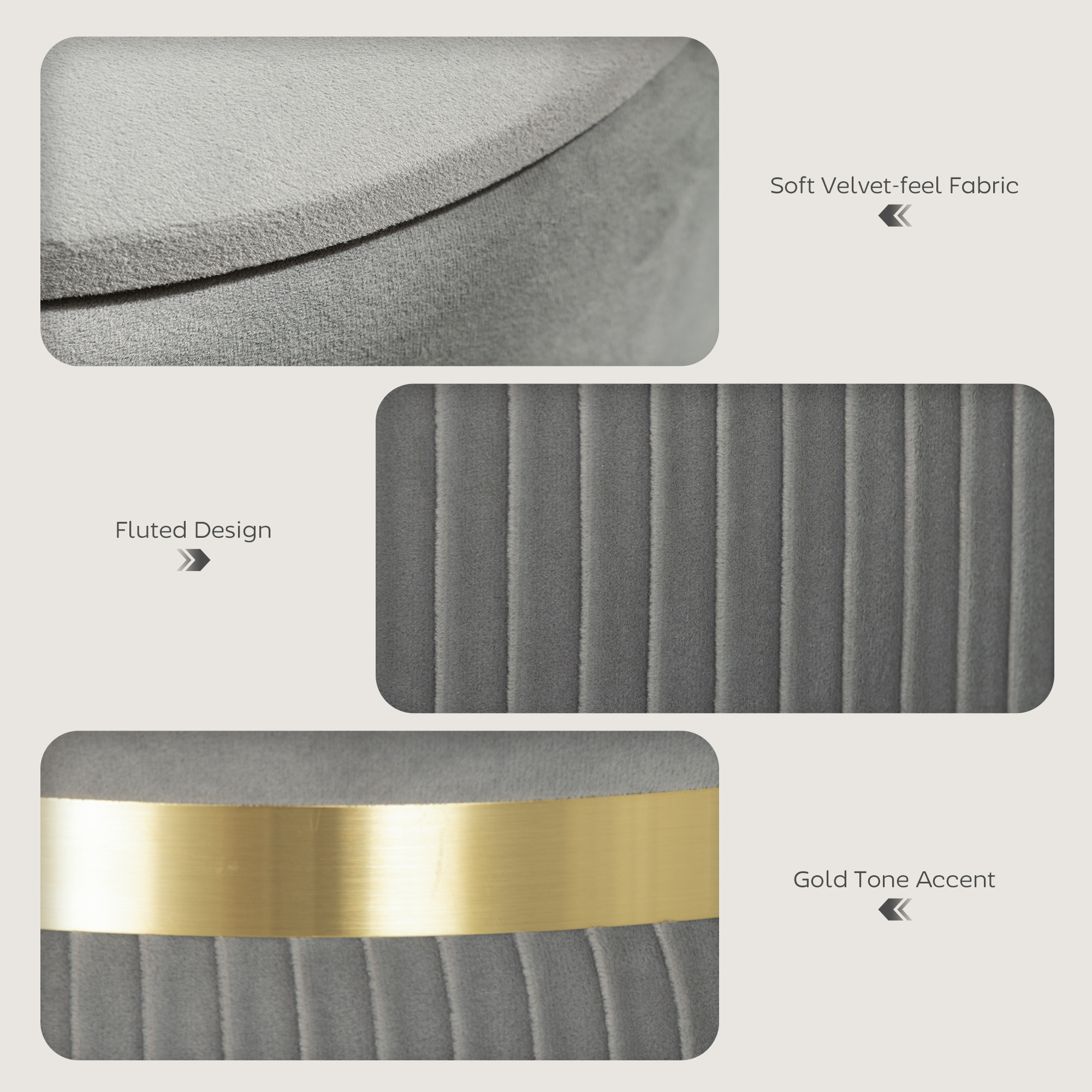 Velvet-Feel Storage Ottoman-Light Grey — image 2