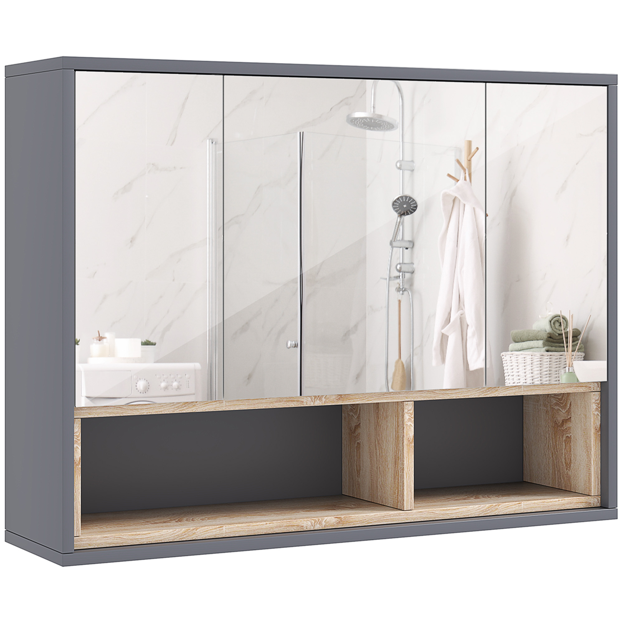 Bathroom Mirror Cabinet,Wall Mounted Cabinet With Mirror,3 Doors — image 2