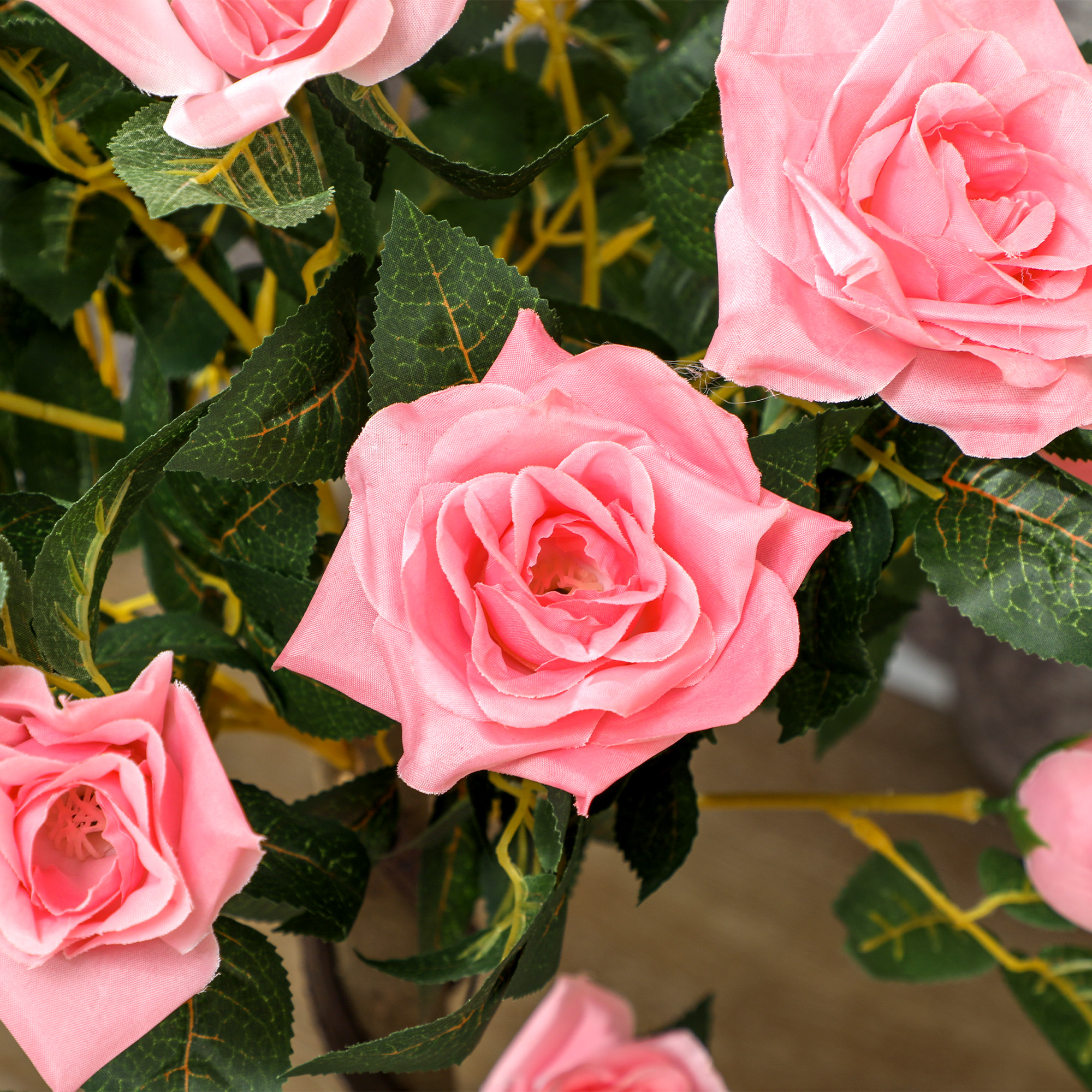 Set Of 2 Artificial Plants Pink Rose Floral In Pot,Fake For Home Indoor — image 4