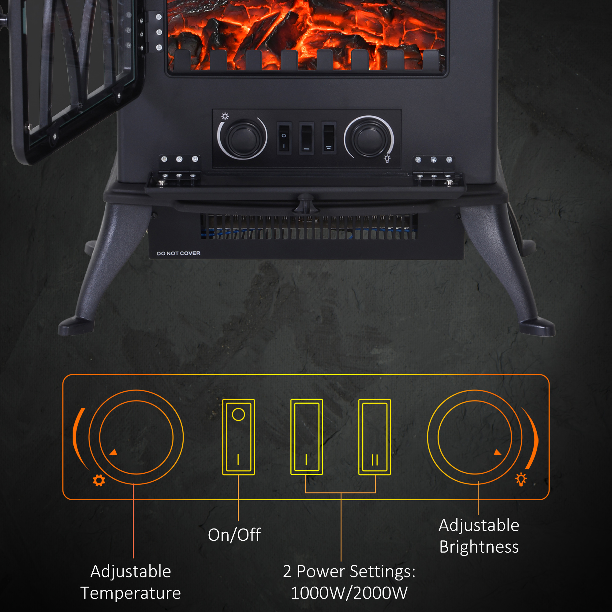 Electric Stove Heater With Realistic Flame Effect,2000W Portable Indoor