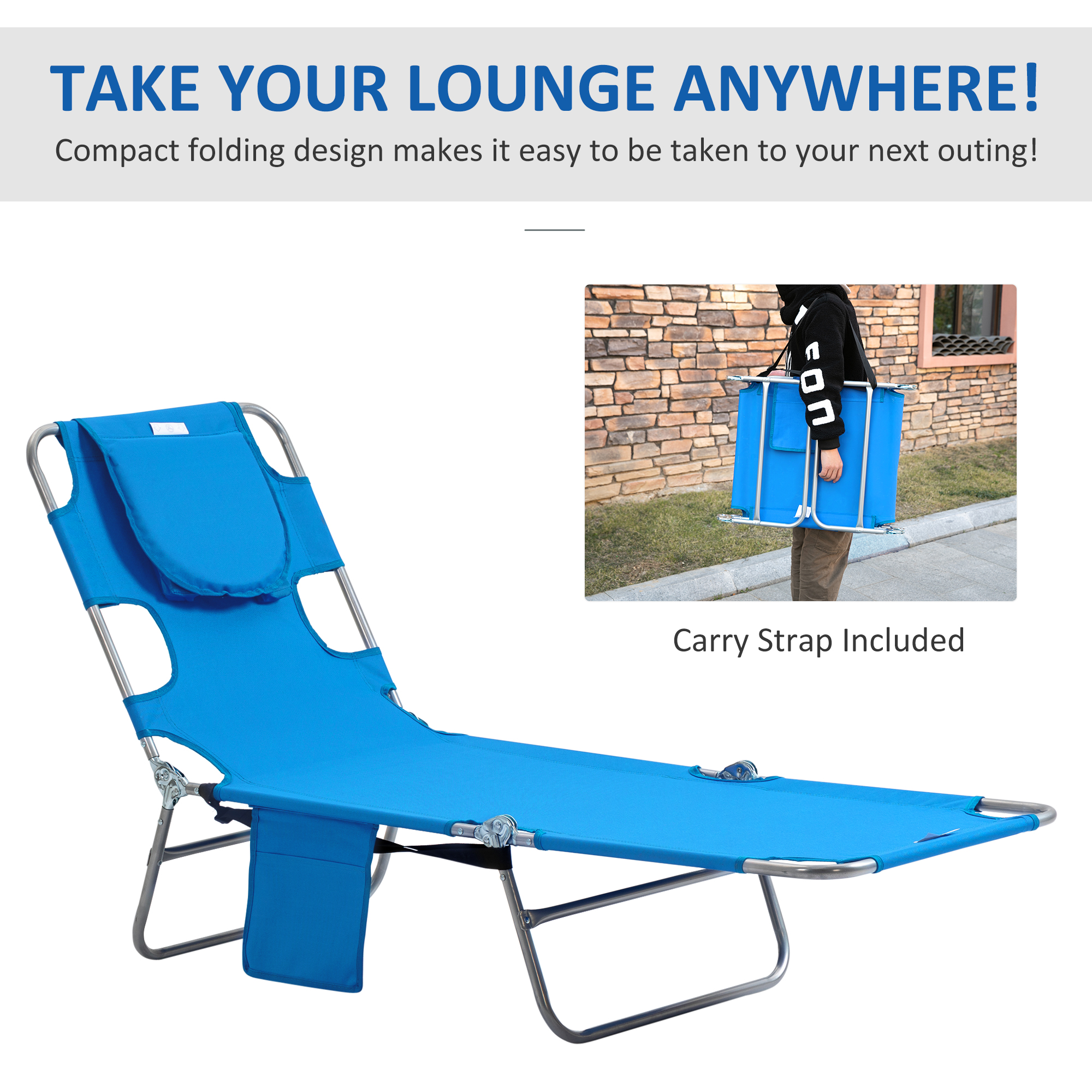 Foldable Sun Lounger With Reading Hole-Blue — image 4